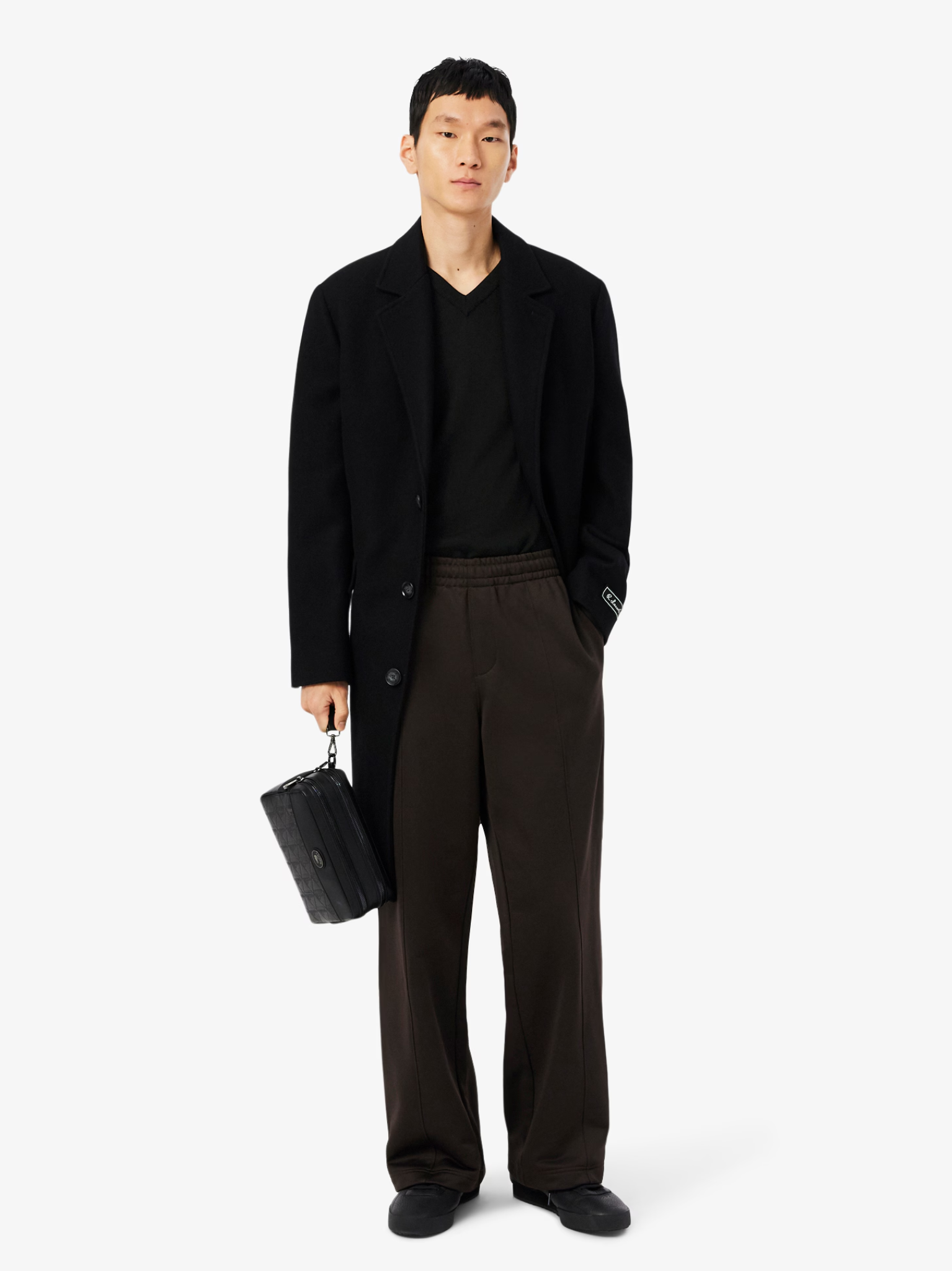 LACOSTE Merino Wool Monochrome V Neck Sweater Black
