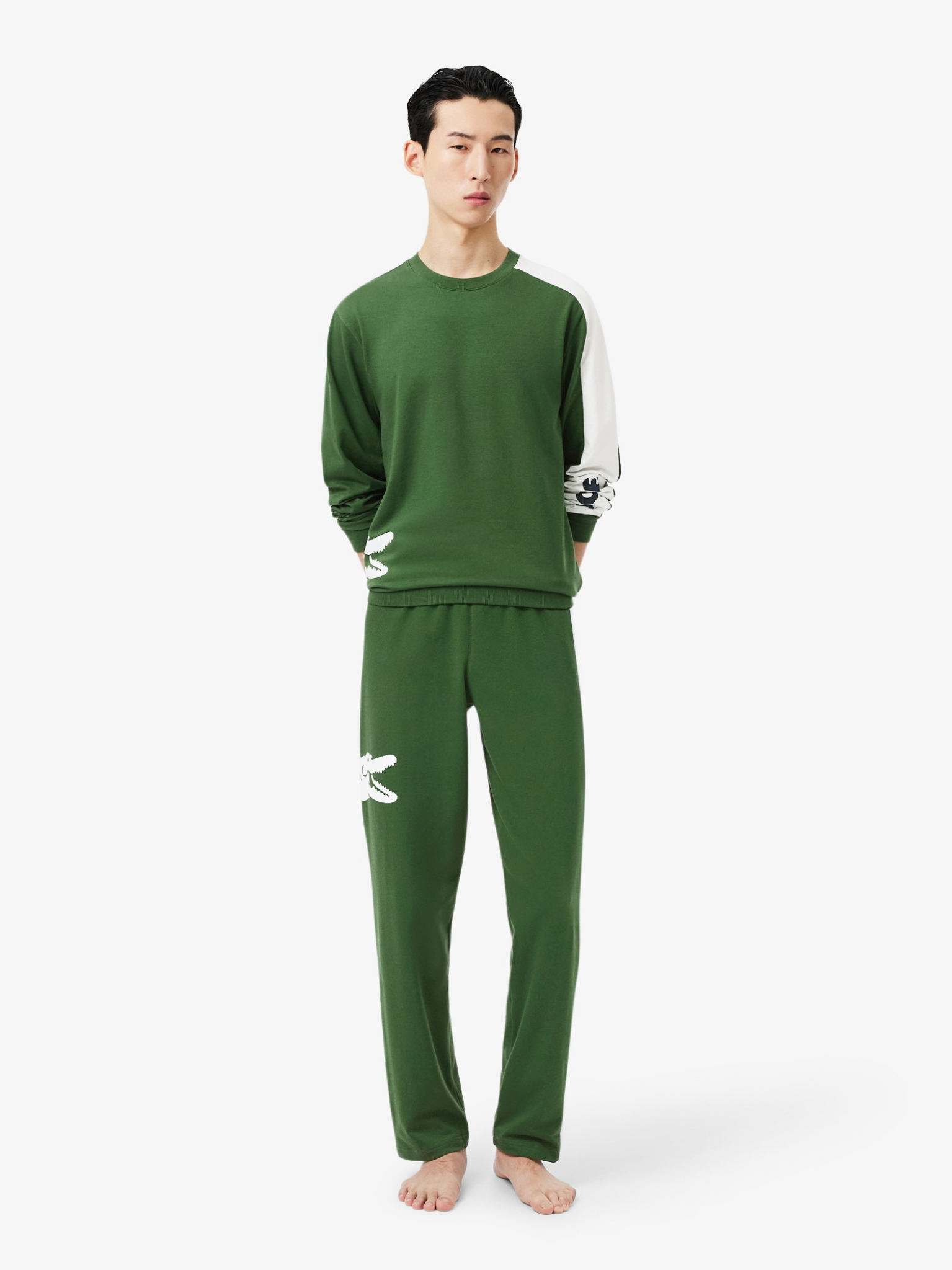 LACOSTE Printed Fleece Loungewear Sweatshirt Green