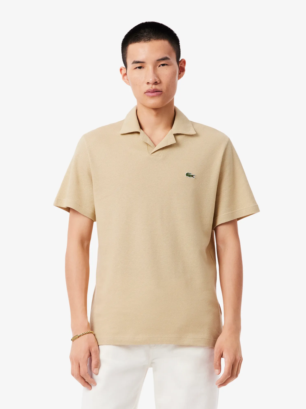 LACOSTE Classic Fit Cotton-Linen Polo Shirt Beige