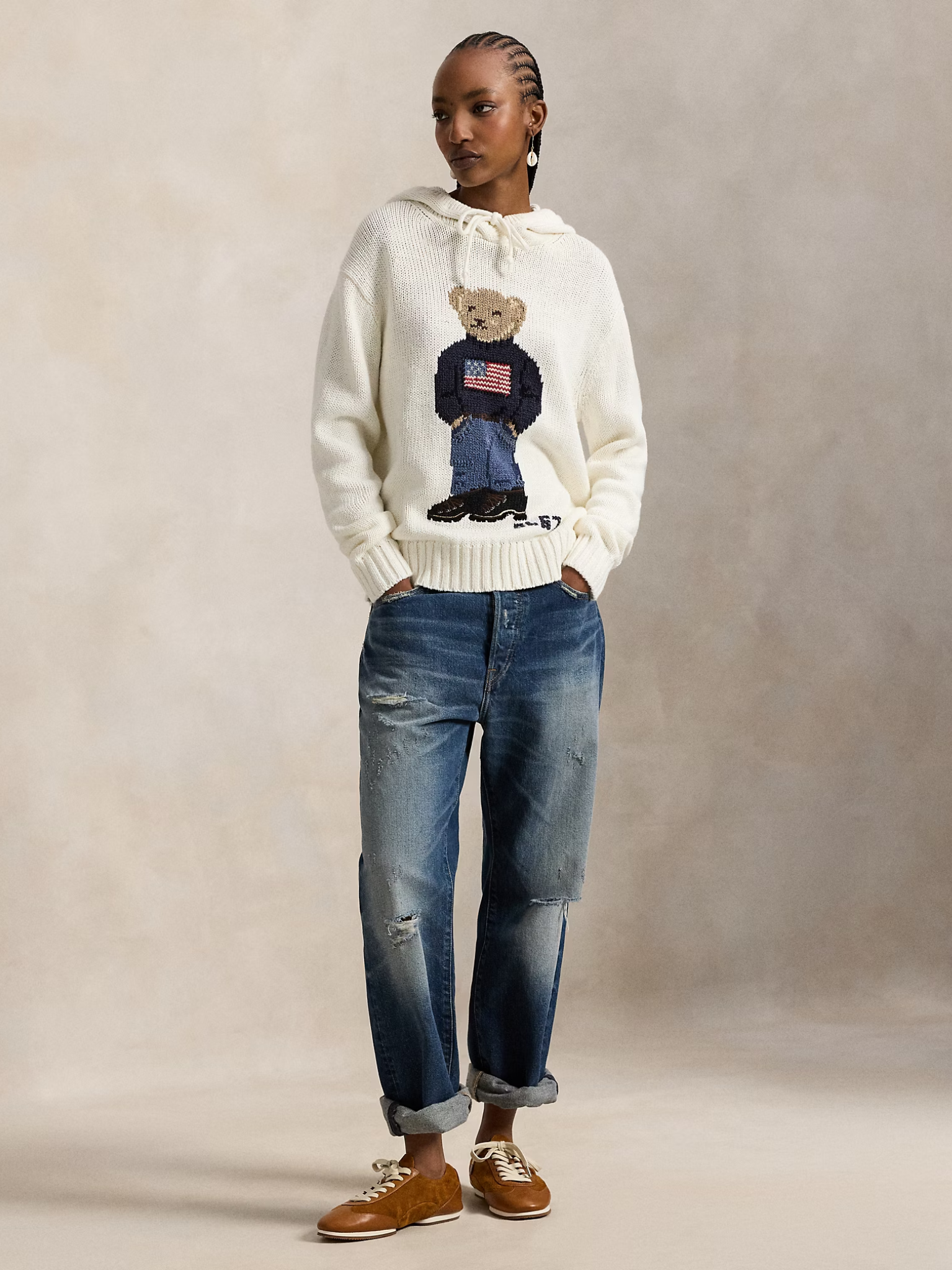 RALPH LAUREN WOMEN Polo Bear Hooded Jumper Parchment Cream