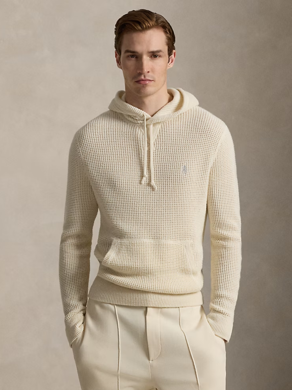 RALPH LAUREN Long-Sleeve Textured Hooded Pullover Sweater Andover Cream