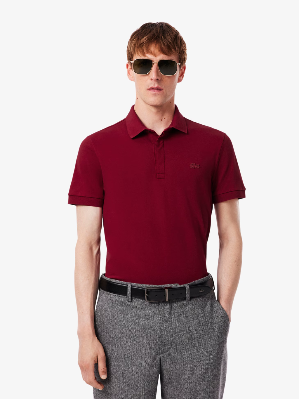 LACOSTE Regular Fit Paris Stretch Piqué Polo Shirt Bordeaux Red