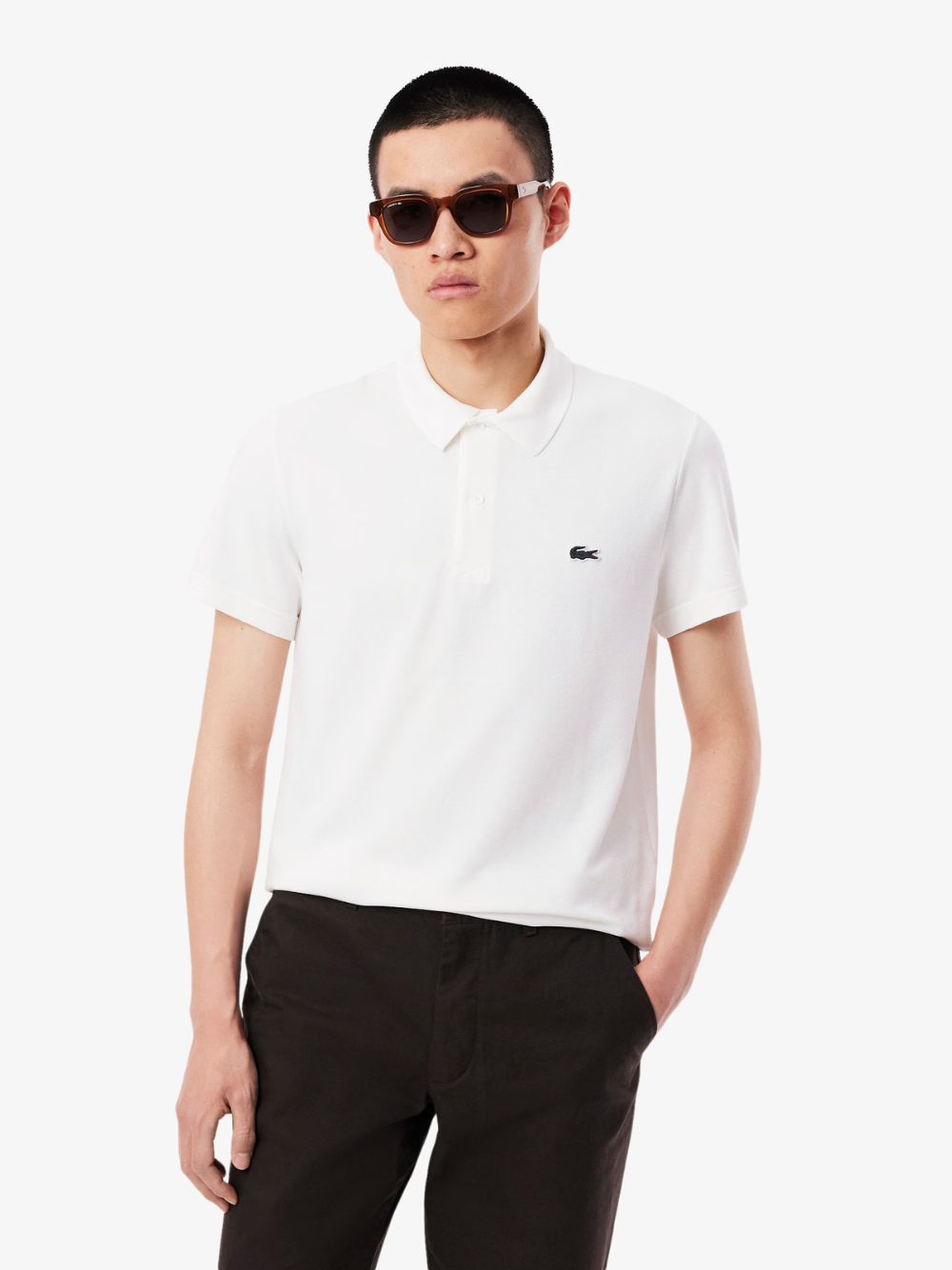 LACOSTE Regular Fit Cotton Polyester Blend Polo Shirt White