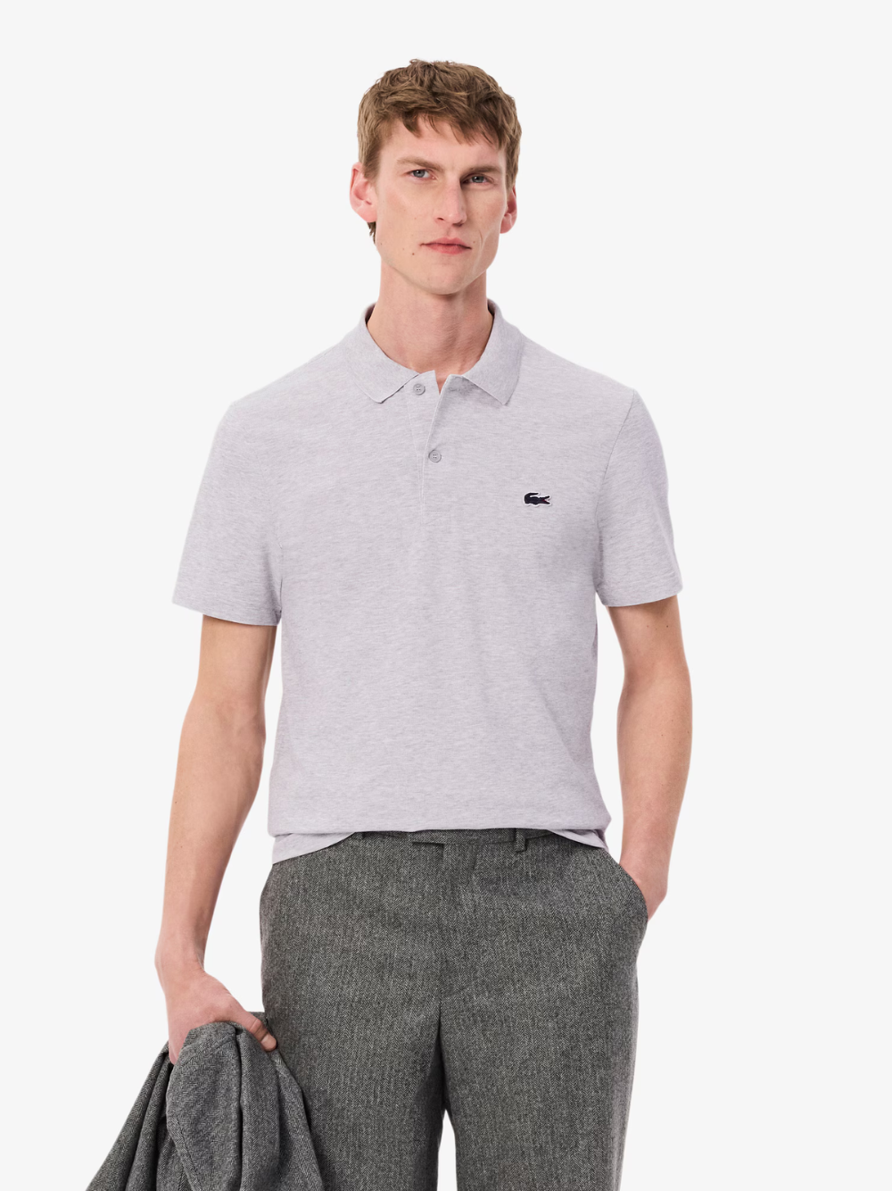 LACOSTE Regular Fit Cotton Blend Polo Shirt Grey