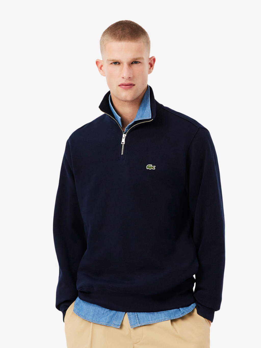 LACOSTE Zip-Up High Neck Interlock Sweatshirt Midnight Blue