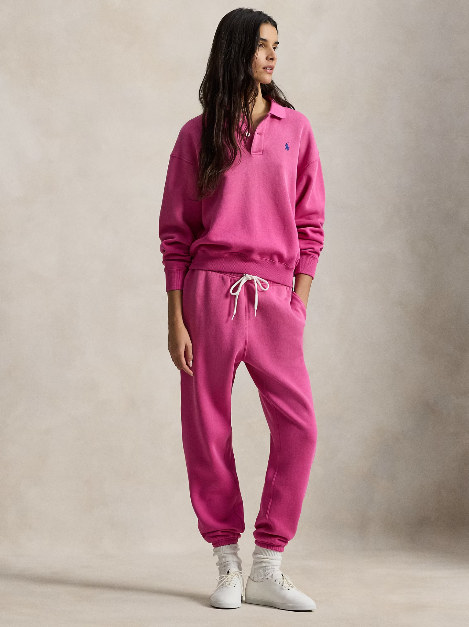 RALPH LAUREN WOMEN Fleece Drawstring Tracksuit Bottoms Accent Pink