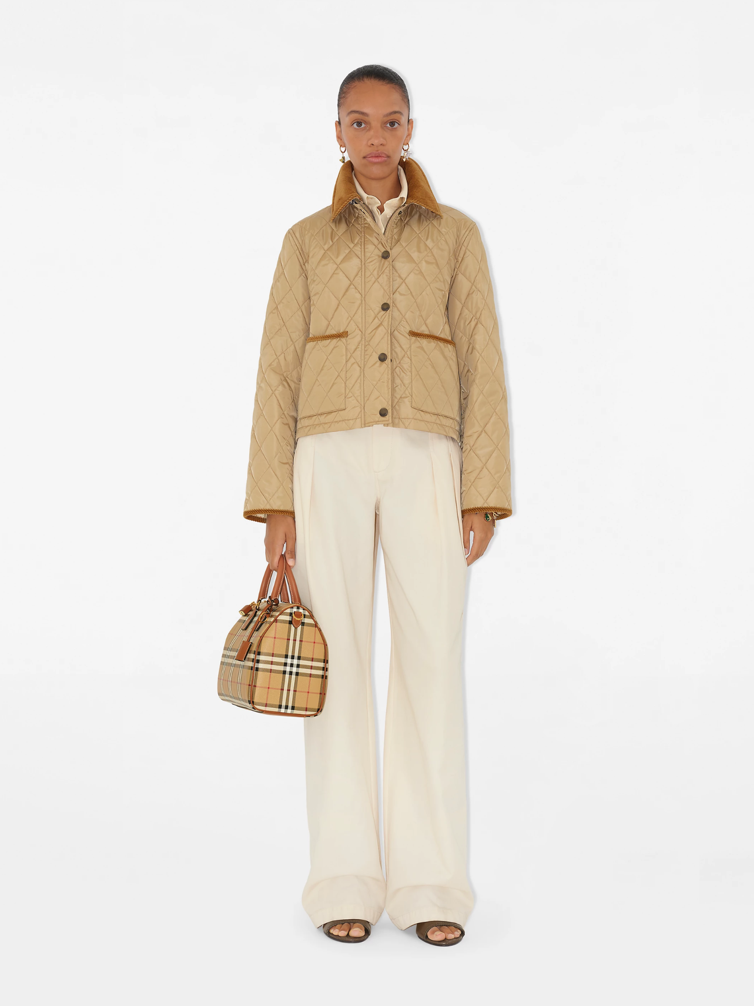 BURBERRY WOMEN Cropped Quilted Jacket Beige