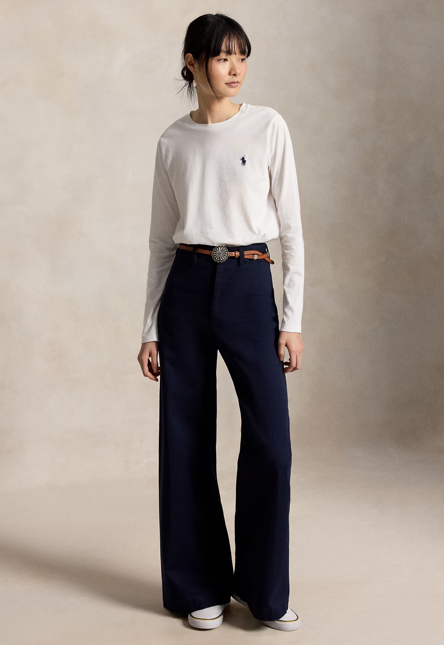 RALPH LAUREN WOMENS Classic Fit Jersey Long-Sleeve Tee White