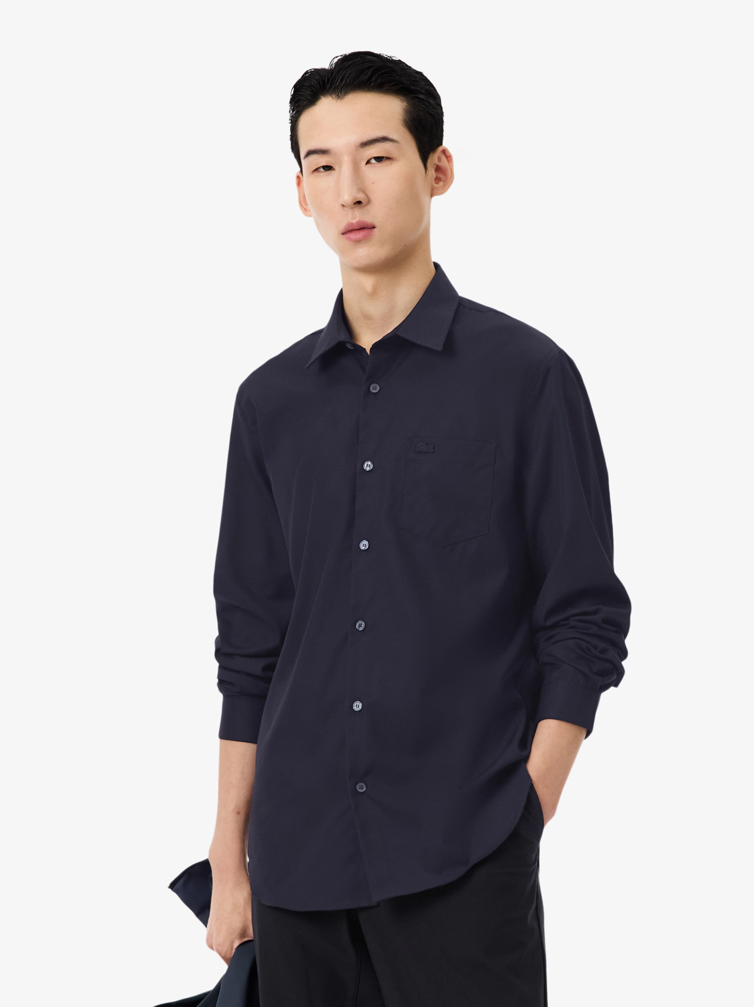 LACOSTE Regular Fit Cotton Poplin Shirt Navy Blue