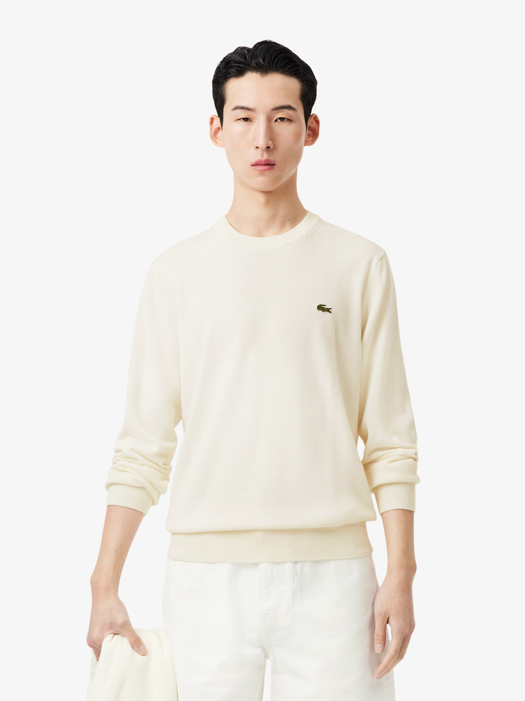 LACOSTE Monochrome Crew Neck Cotton Sweater White