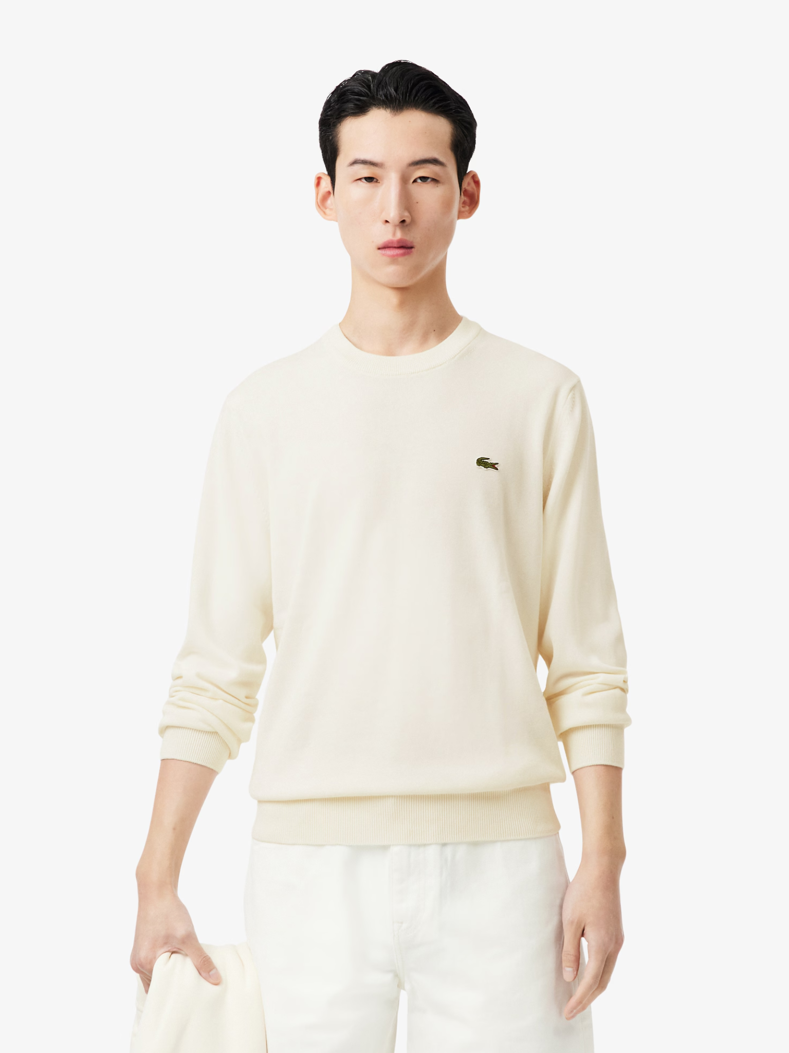 LACOSTE Monochrome Crew Neck Cotton Sweater White