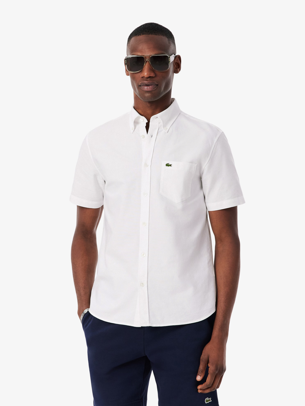 LACOSTE Regular Fit Short Sleeved Oxford Shirt White