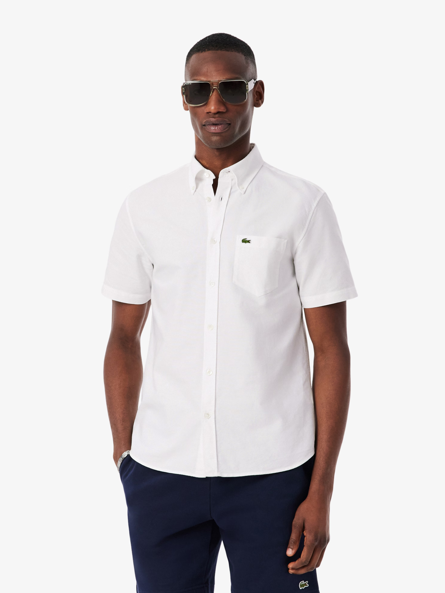 LACOSTE Regular Fit Short Sleeved Oxford Shirt White