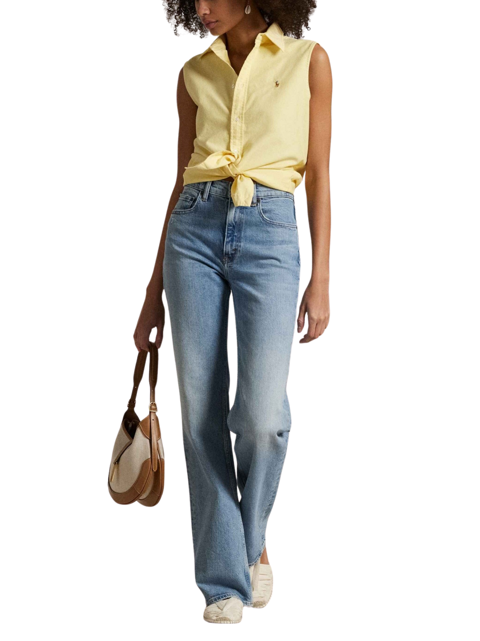 RALPH LAUREN WOMEN Cotton Oxford Sleeveless Shirt Yellow