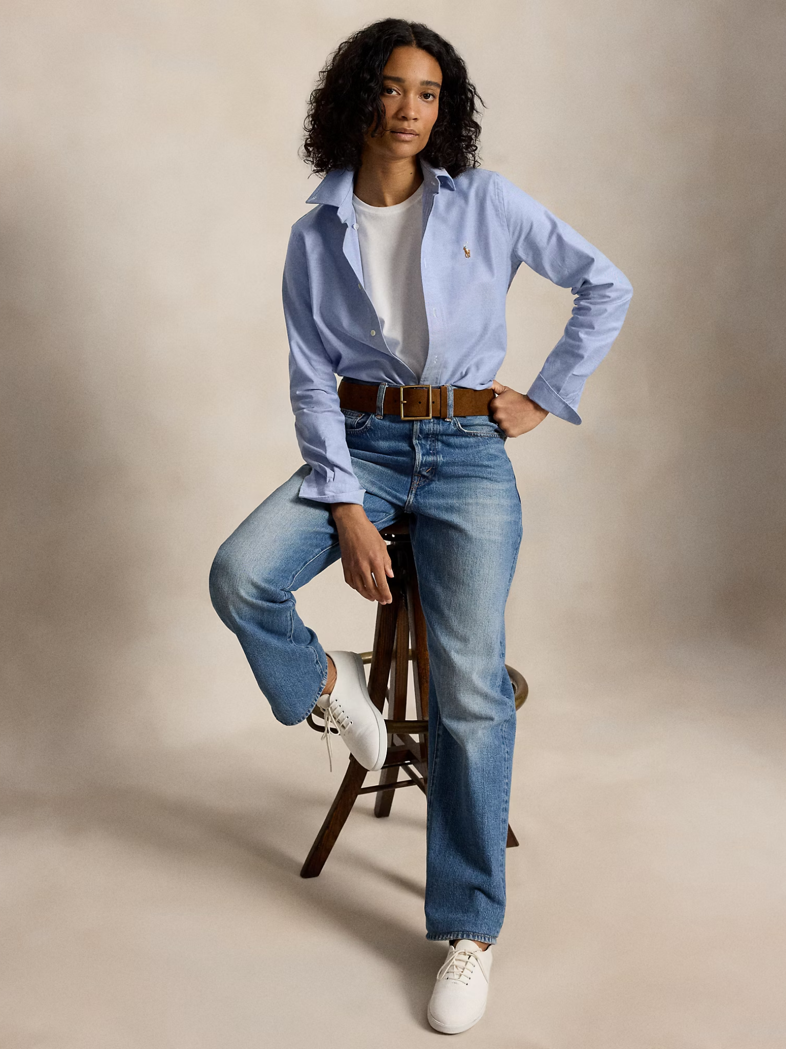 RALPH LAUREN WOMEN The Iconic Stretch Slim Fit Oxford Shirt Blue