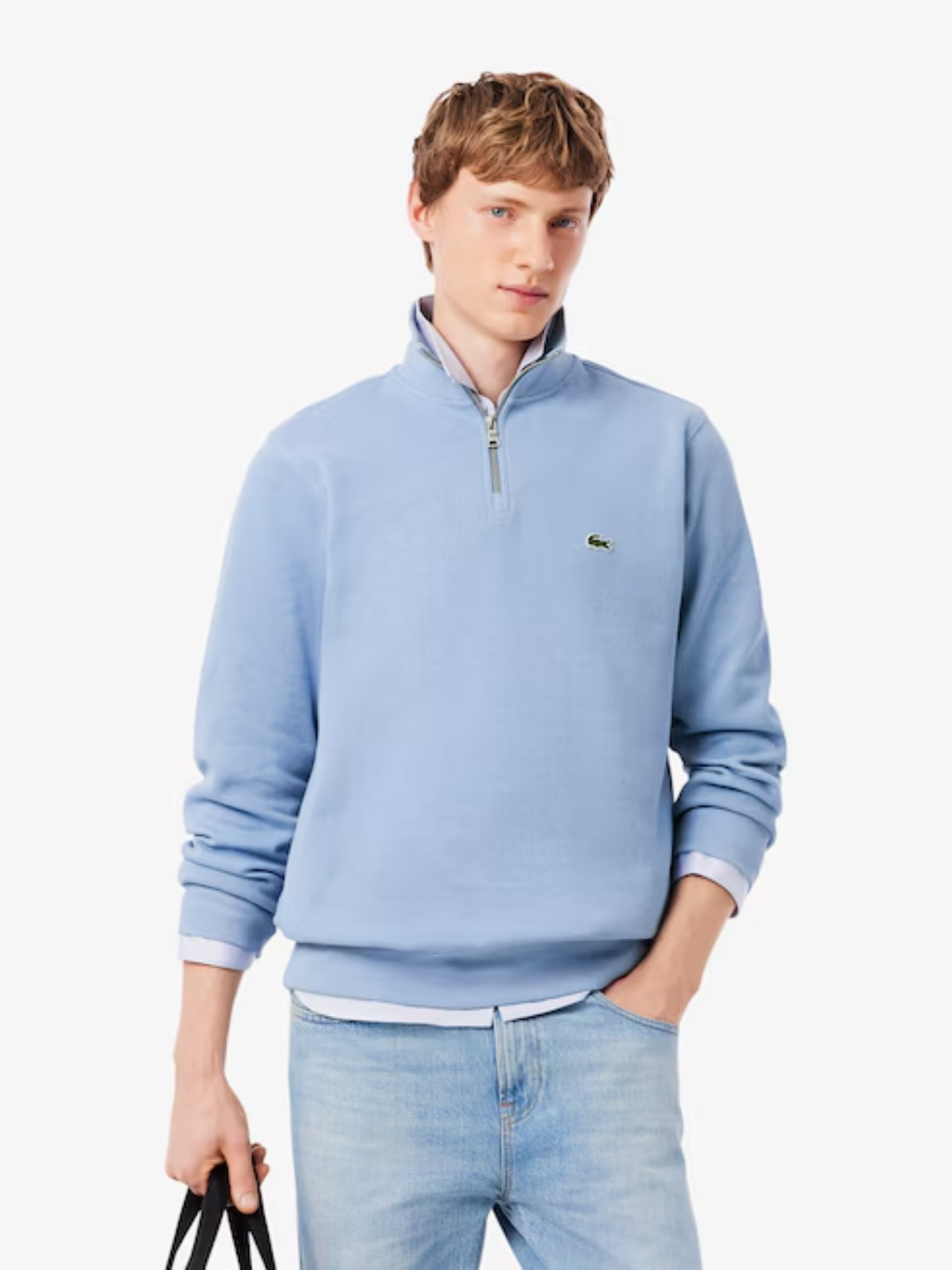 LACOSTE Zip-Up High Neck Interlock Sweatshirt Light Blue