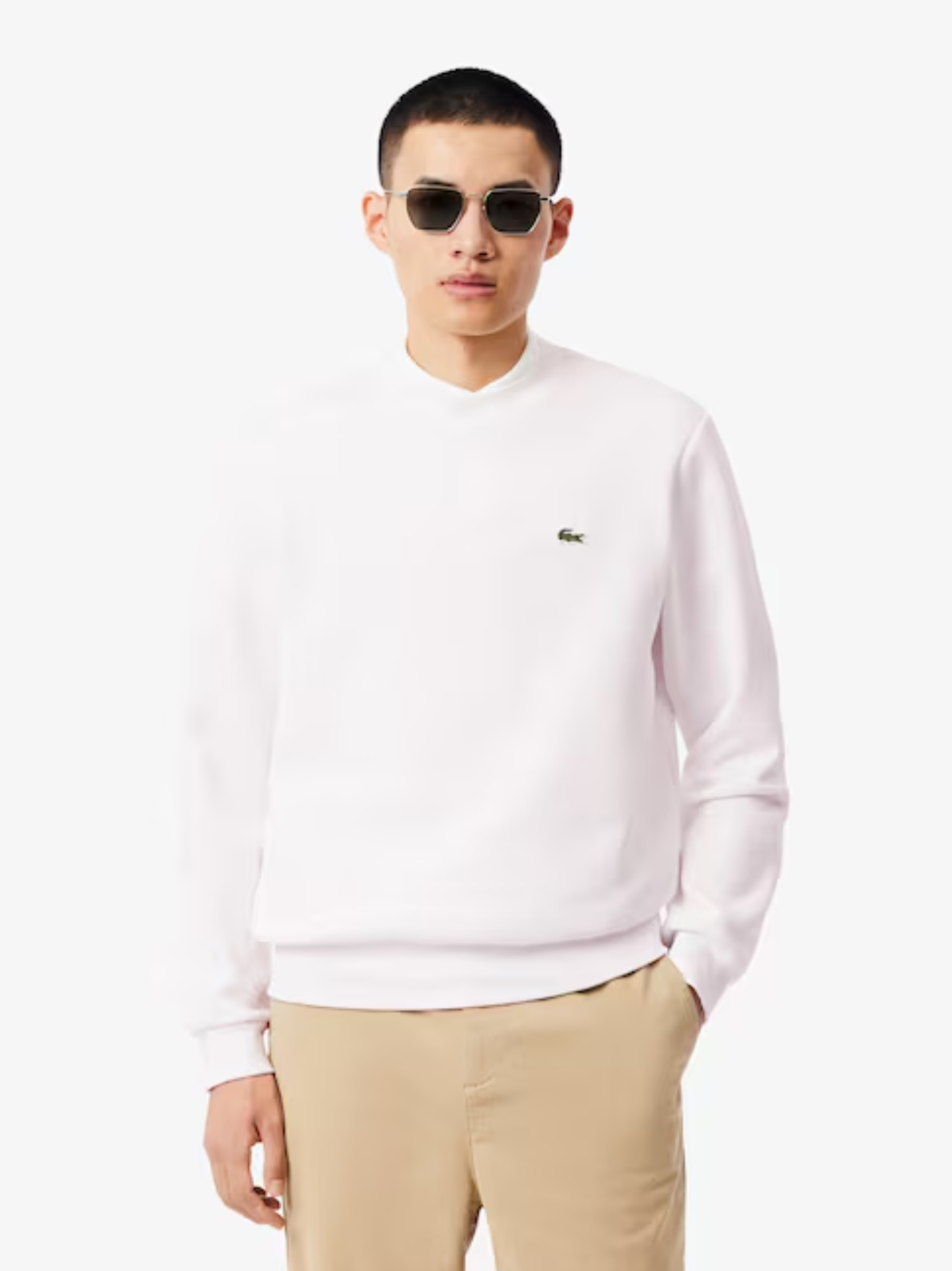 LACOSTE Fleece Crew Neck Sweatshirt White