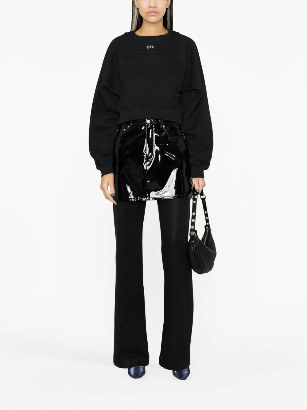 OFF-WHITE WOMEN OFF Stamp Round Crop Sweatshirt Black