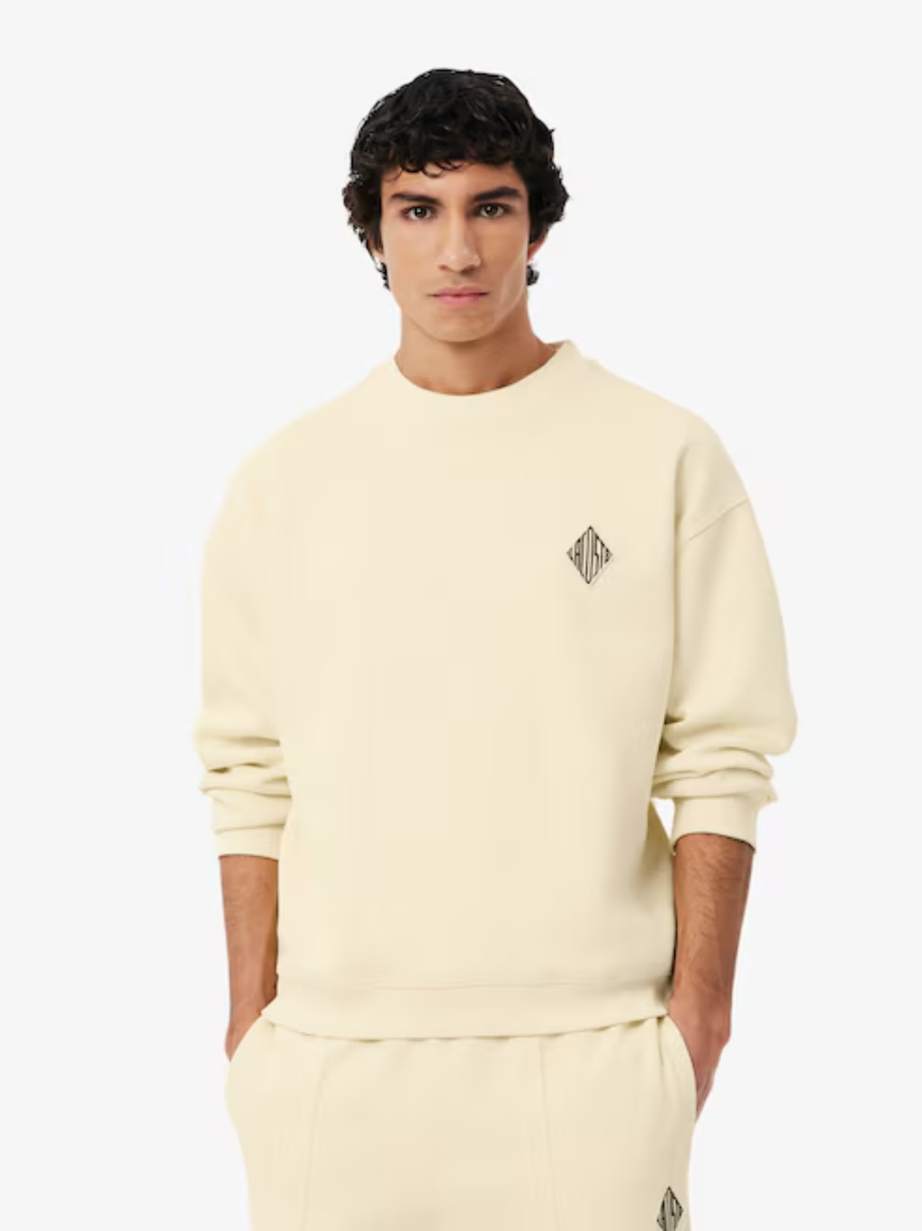 LACOSTE Double Face Piqué Badge Sweatshirt Lemon Beige