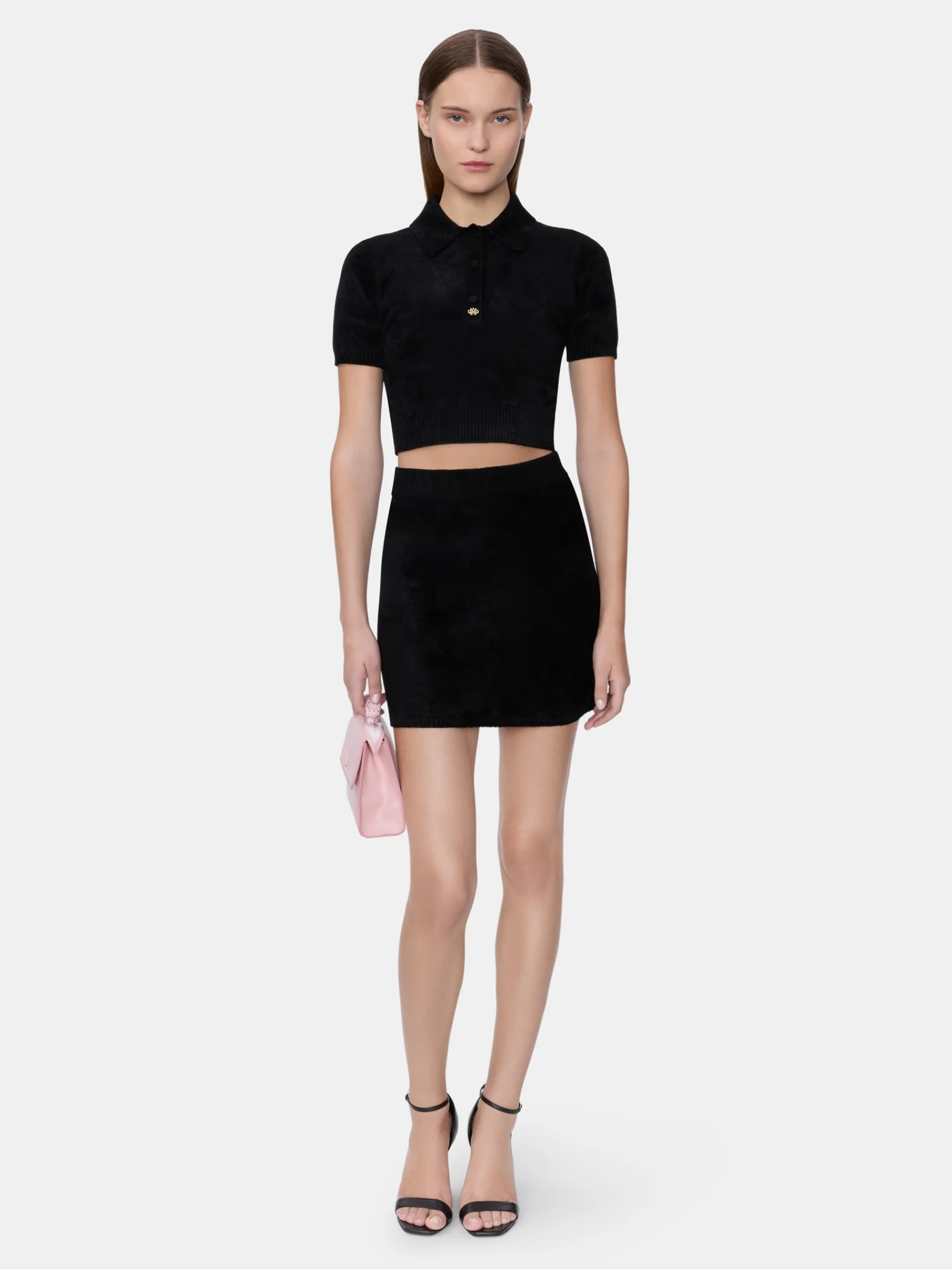 AMIRI WOMEN Velvet Polo Shirt Black