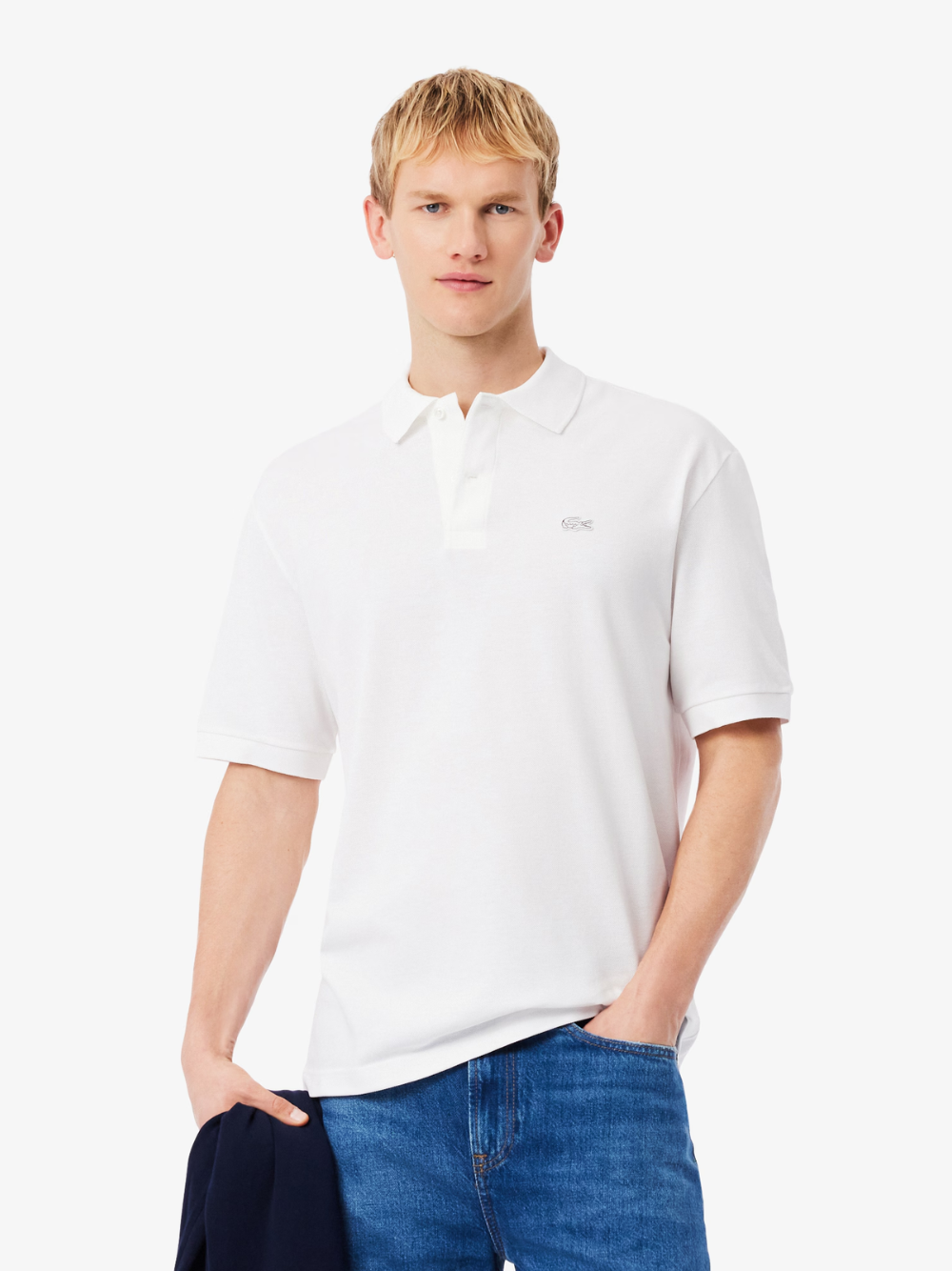 LACOSTE Loose Fit Heavy Piqué Polo Shirt White