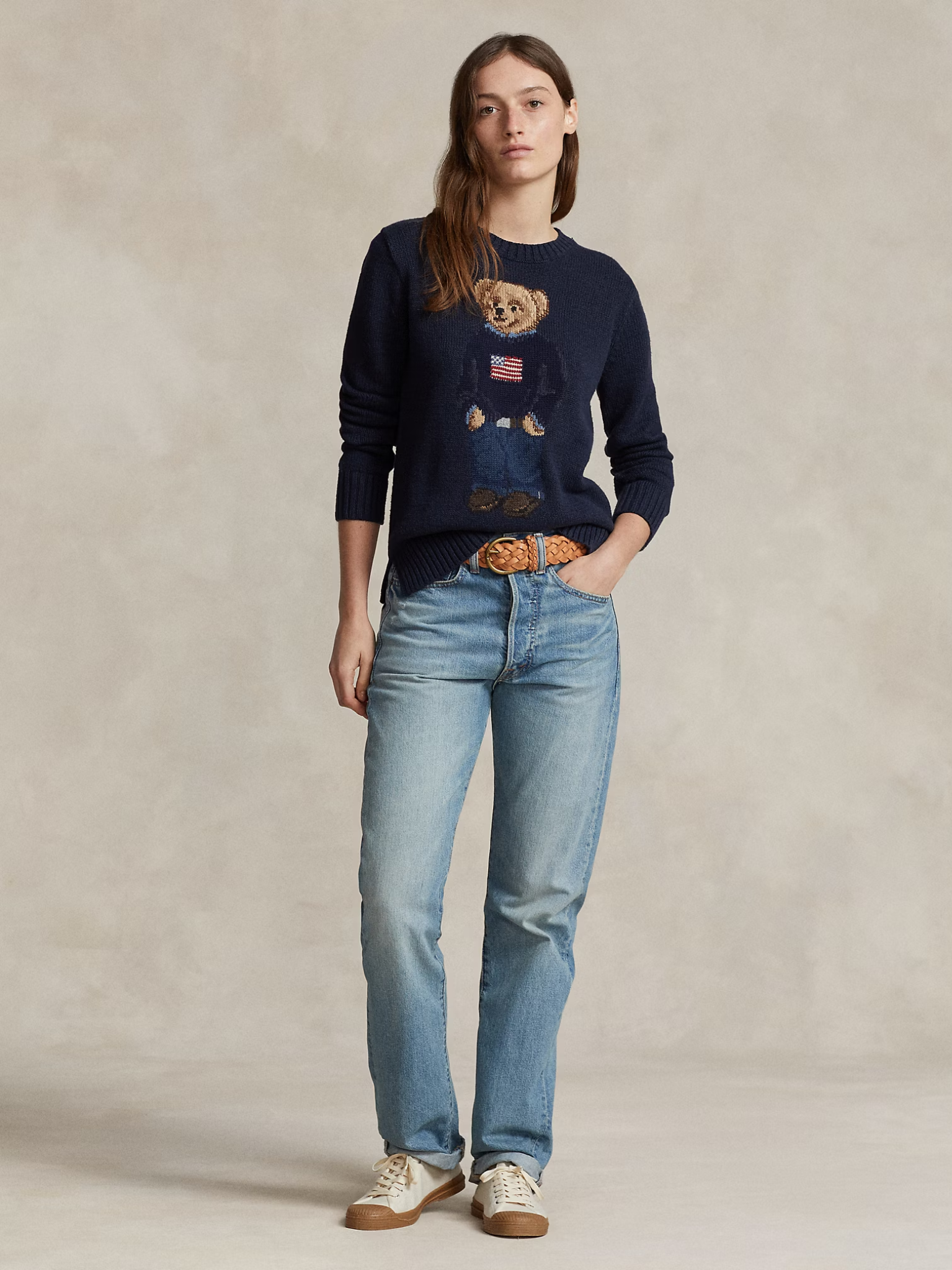 RALPH LAUREN WOMEN Polo Bear Cotton-Linen Jumper Navy Blue