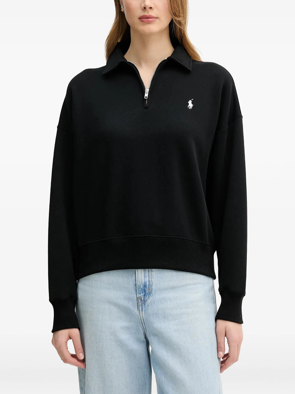 RALPH LAUREN WOMEN Knit Half Zip Sweatshirt Black