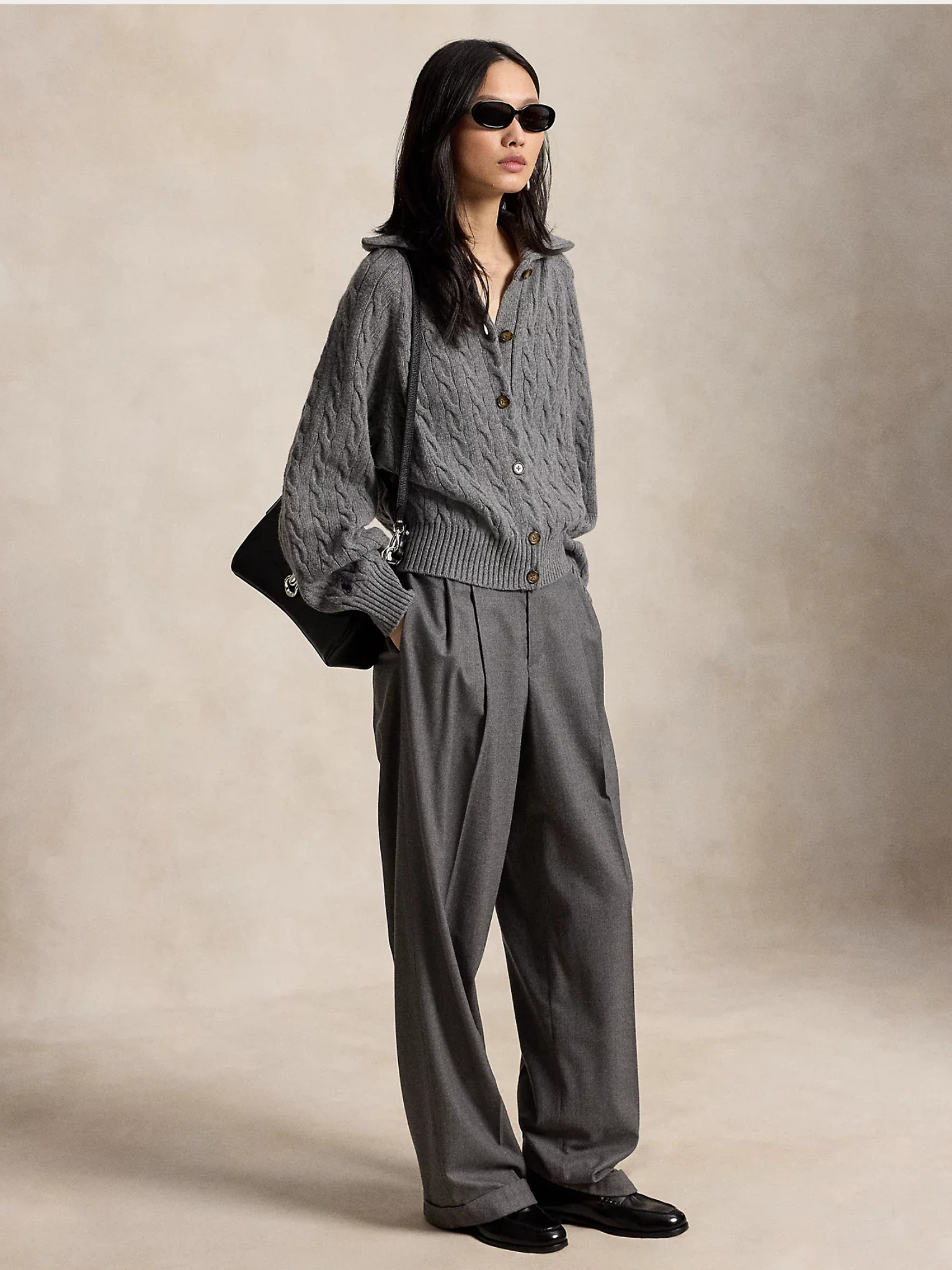 RALPH LAUREN WOMEN Cable-knit Wool Cashmere Jacket	Flannel Grey Heather
