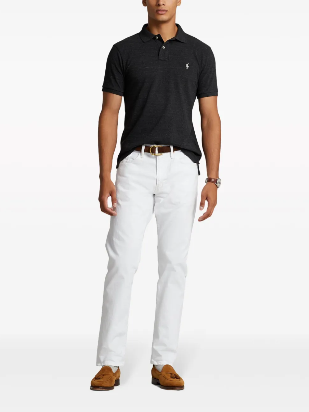 RALPH LAUREN The Iconic Mesh Polo Shirt Black Marl Heather