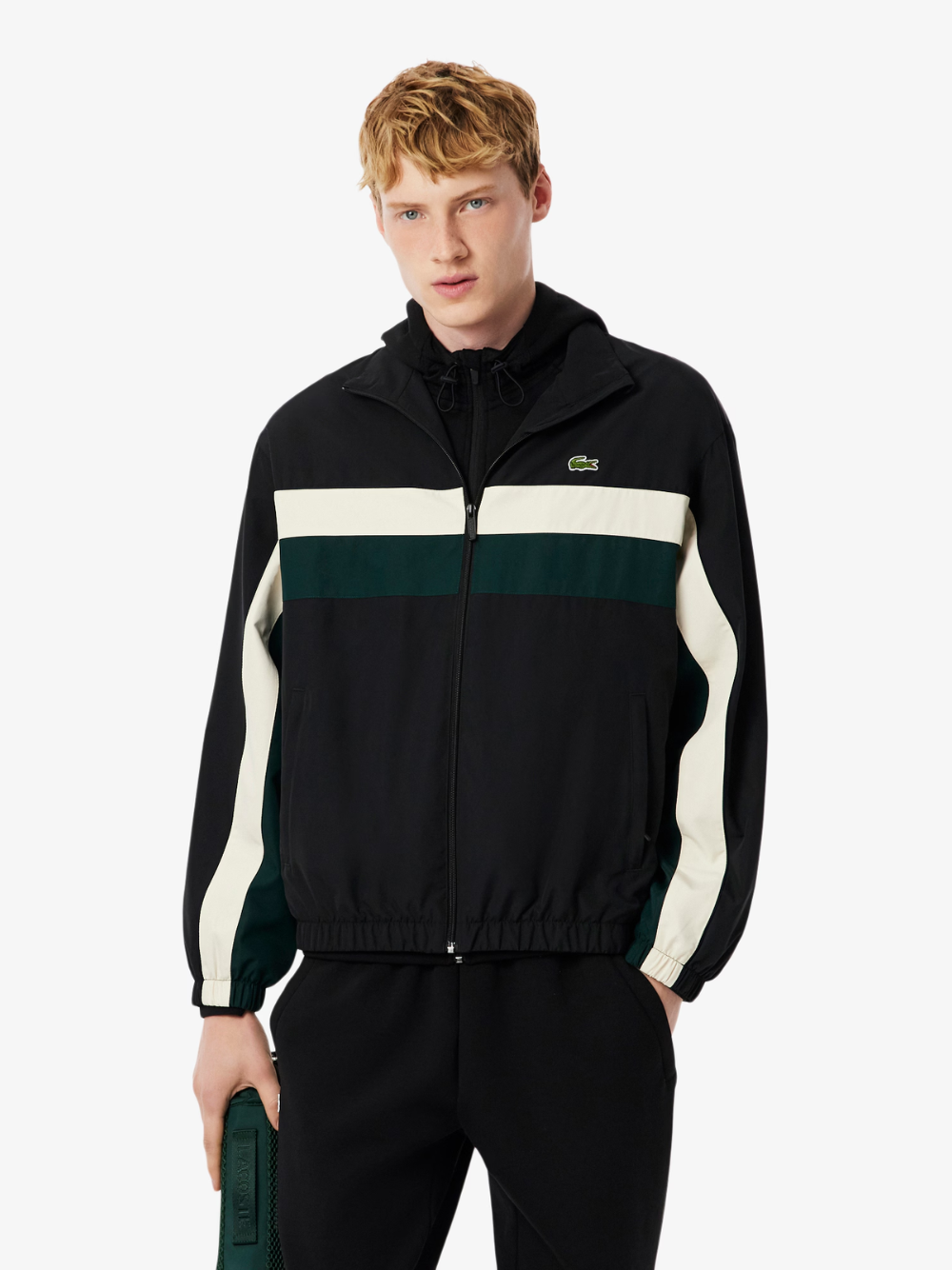 LACOSTE Colour-Block Water-Repellent Track Jacket Black