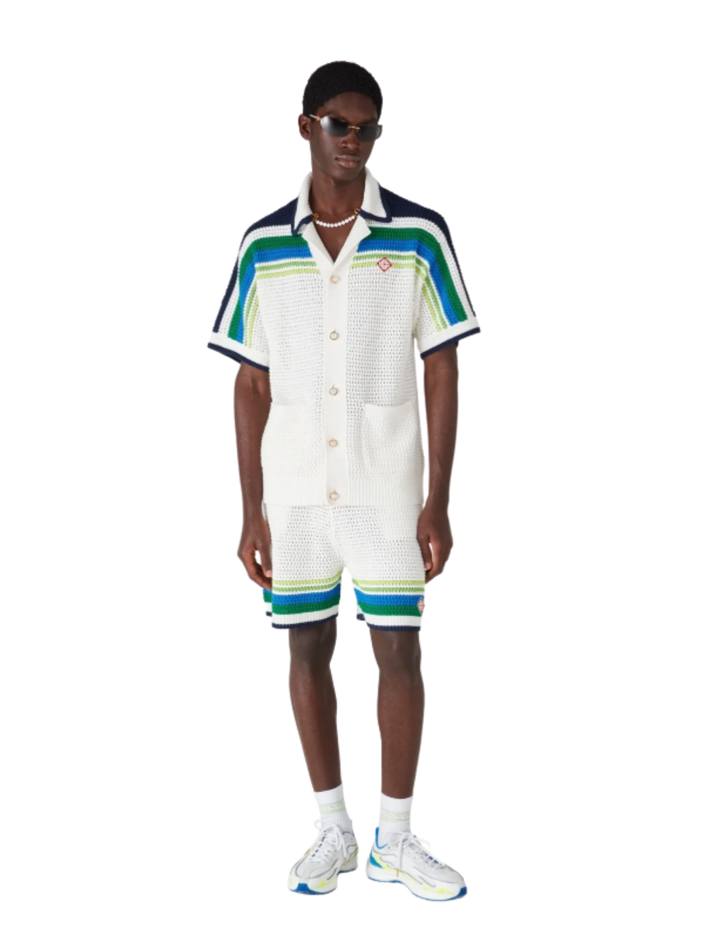 CASABLANCA Stripe Short Sleeve Knitted Shirt White
