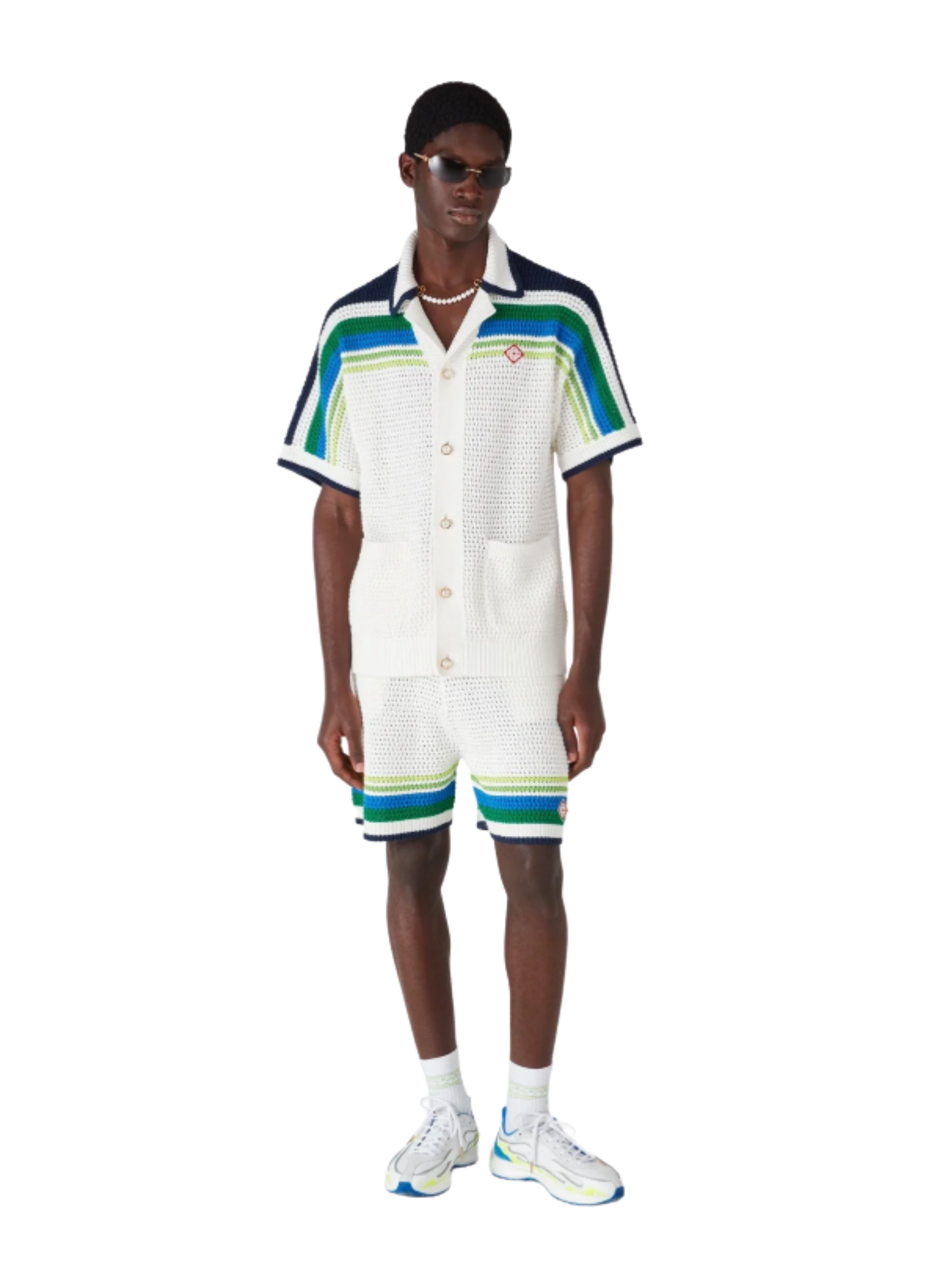 CASABLANCA Stripe Short Sleeve Knitted Shirt White