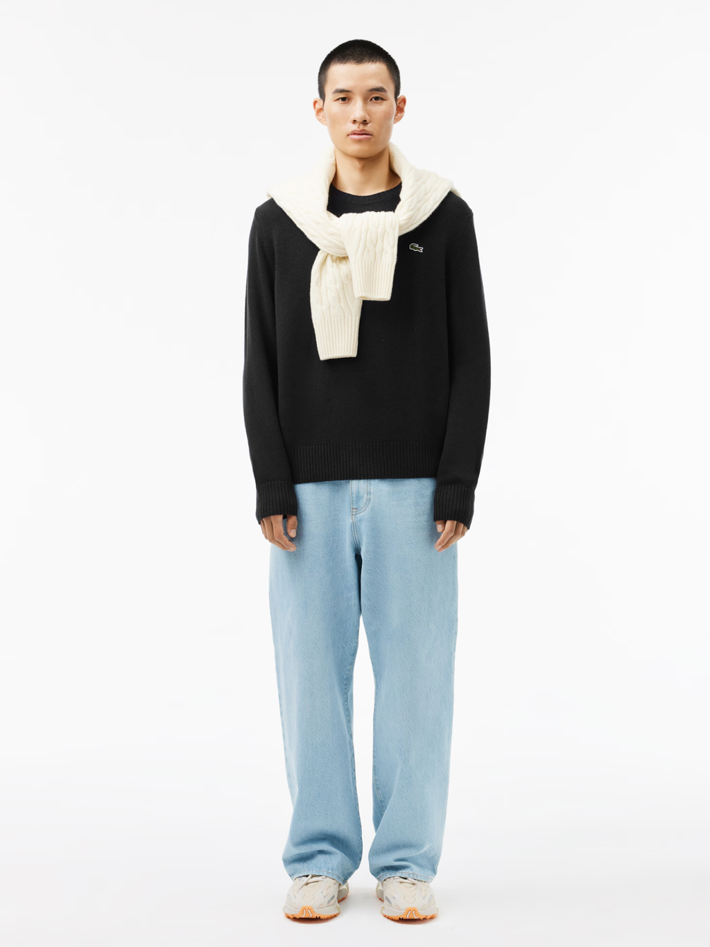 LACOSTE Carded Wool Crew Neck Sweater Black