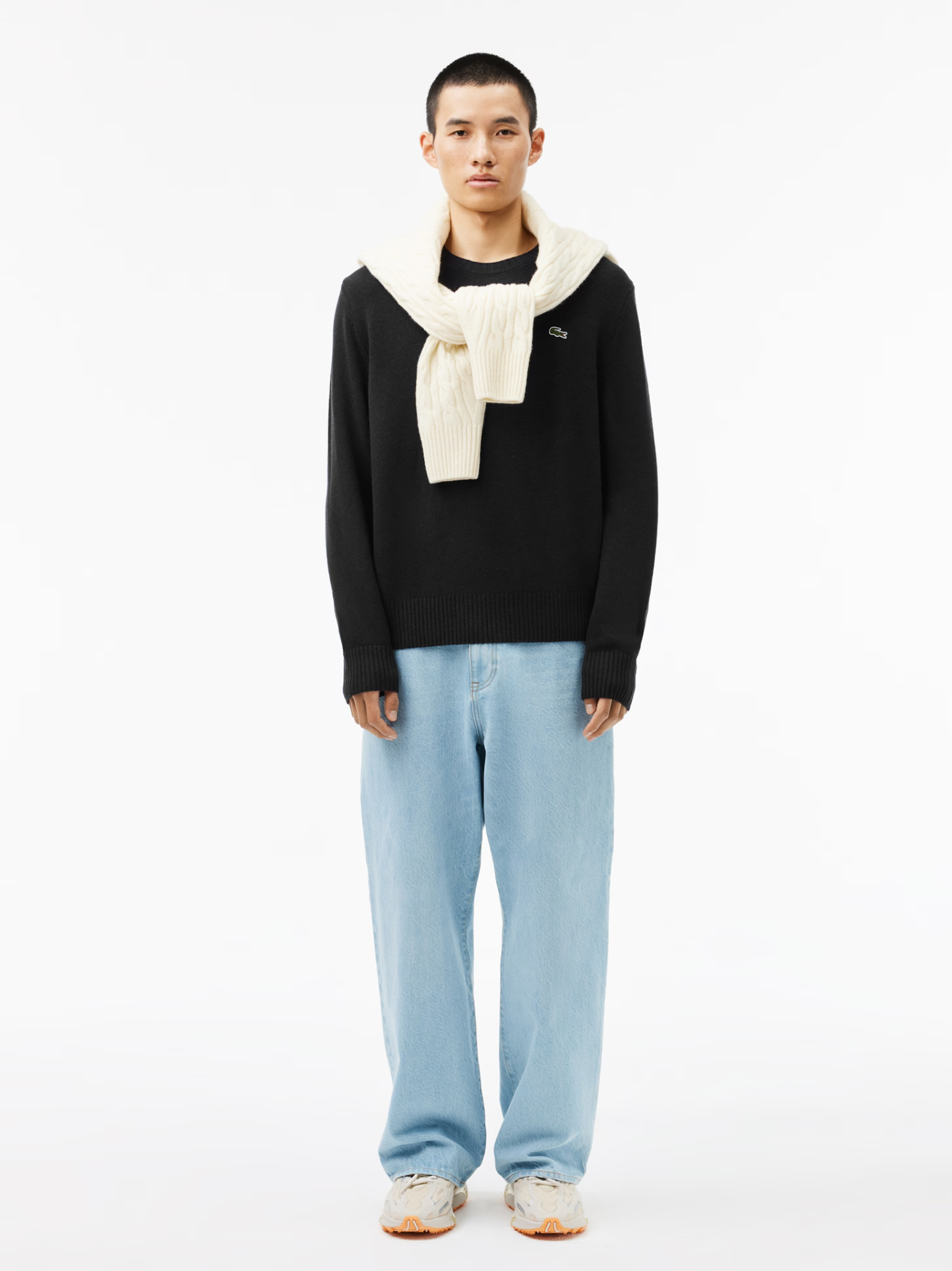 LACOSTE Carded Wool Crew Neck Sweater Black