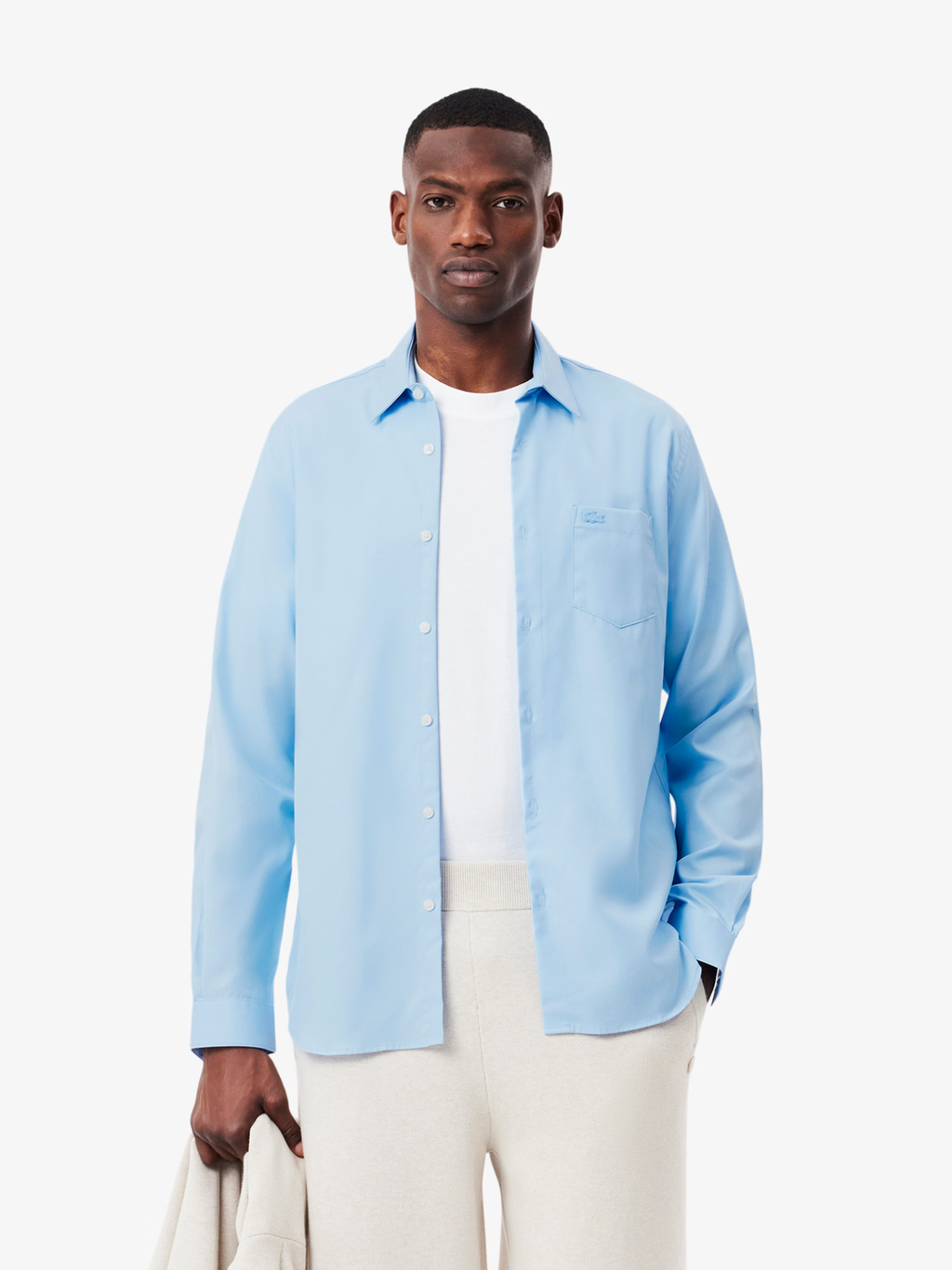 LACOSTE Regular Fit Cotton Poplin Shirt Pale Blue