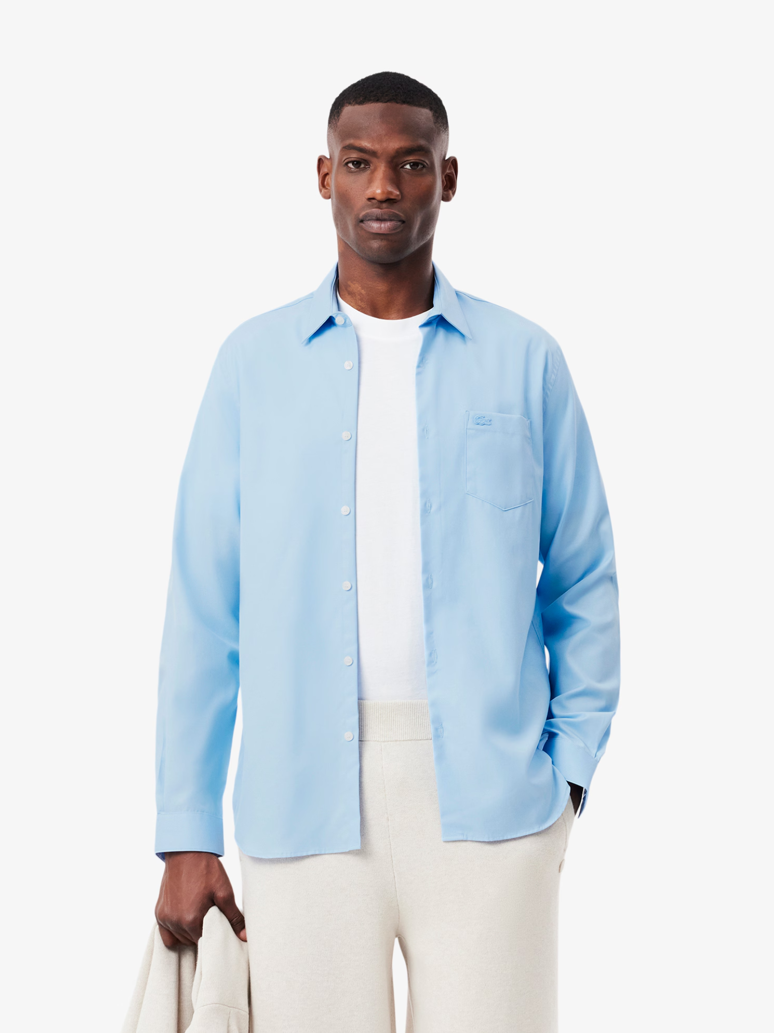 LACOSTE Regular Fit Cotton Poplin Shirt Pale Blue