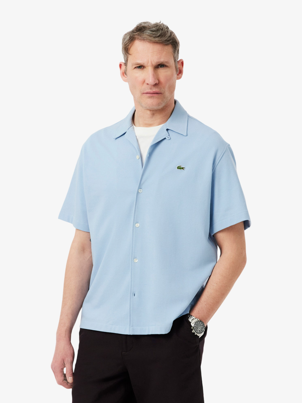 LACOSTE Relaxed Fit Short Sleeved Piqué Shirt Light Blue