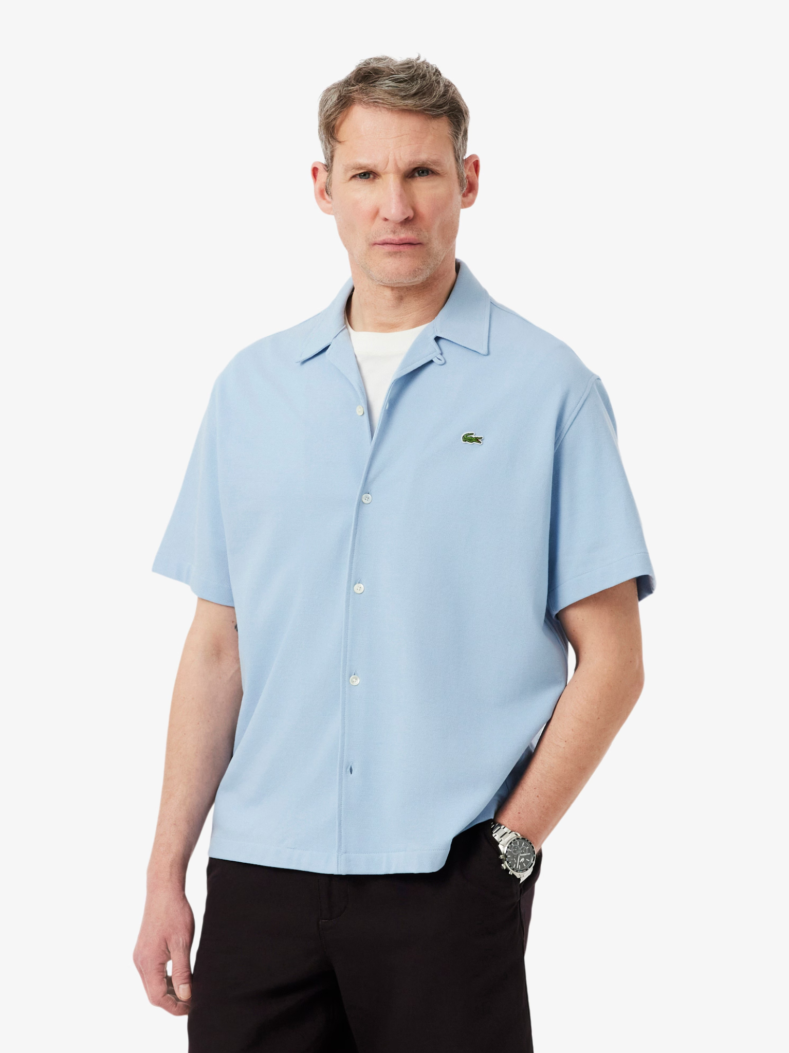 LACOSTE Relaxed Fit Short Sleeved Piqué Shirt Light Blue
