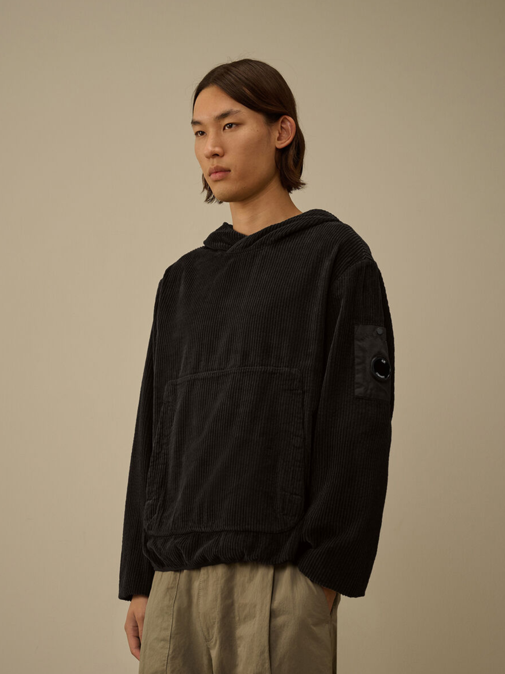 C.P COMPANY Corduroy 350 Lens Hooded Sweatshirt Black
