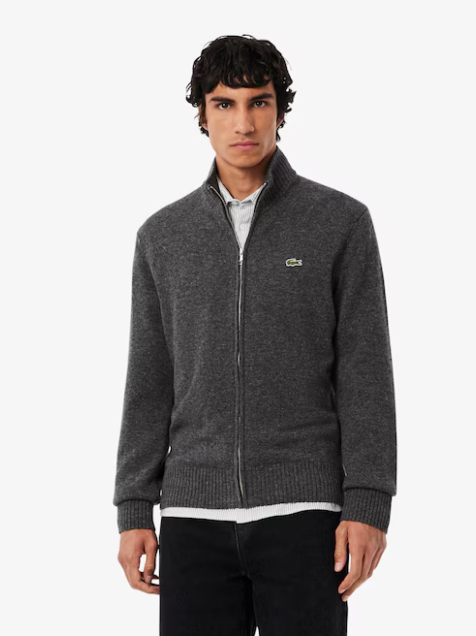 LACOSTE Wool Zipped Sweater Heathered Grey