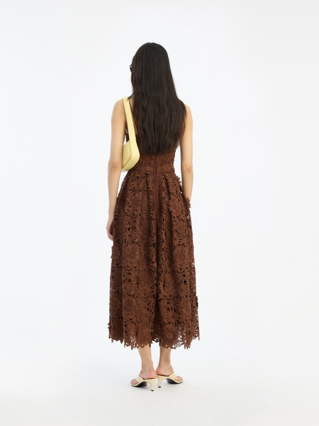 ROTATE BIRGER CHRISTENSEN WOMEN 3D Lace Flared Midi Dress Dark Brown