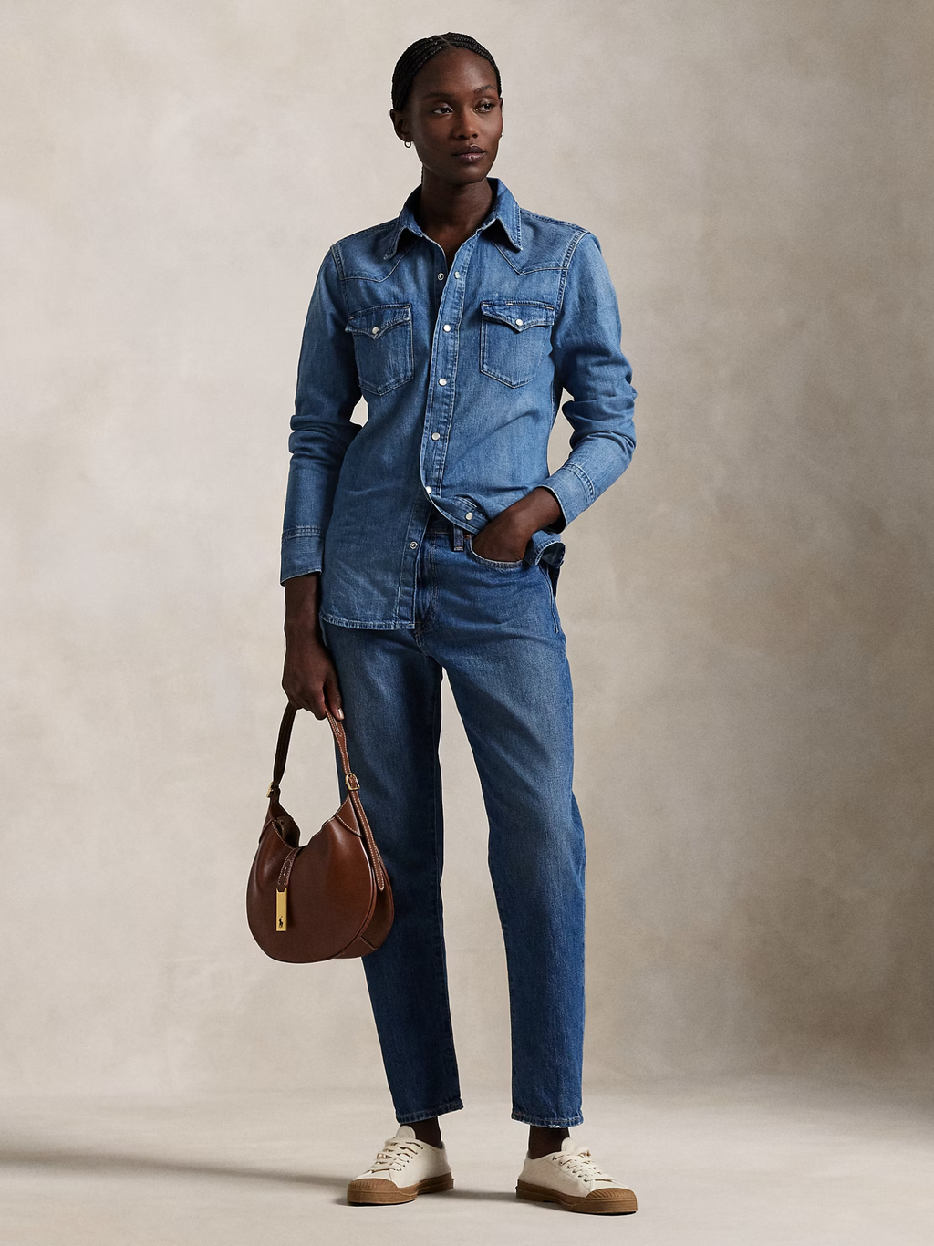 RALPH LAUREN WOMEN Denim Western Shirt Canaria Wash