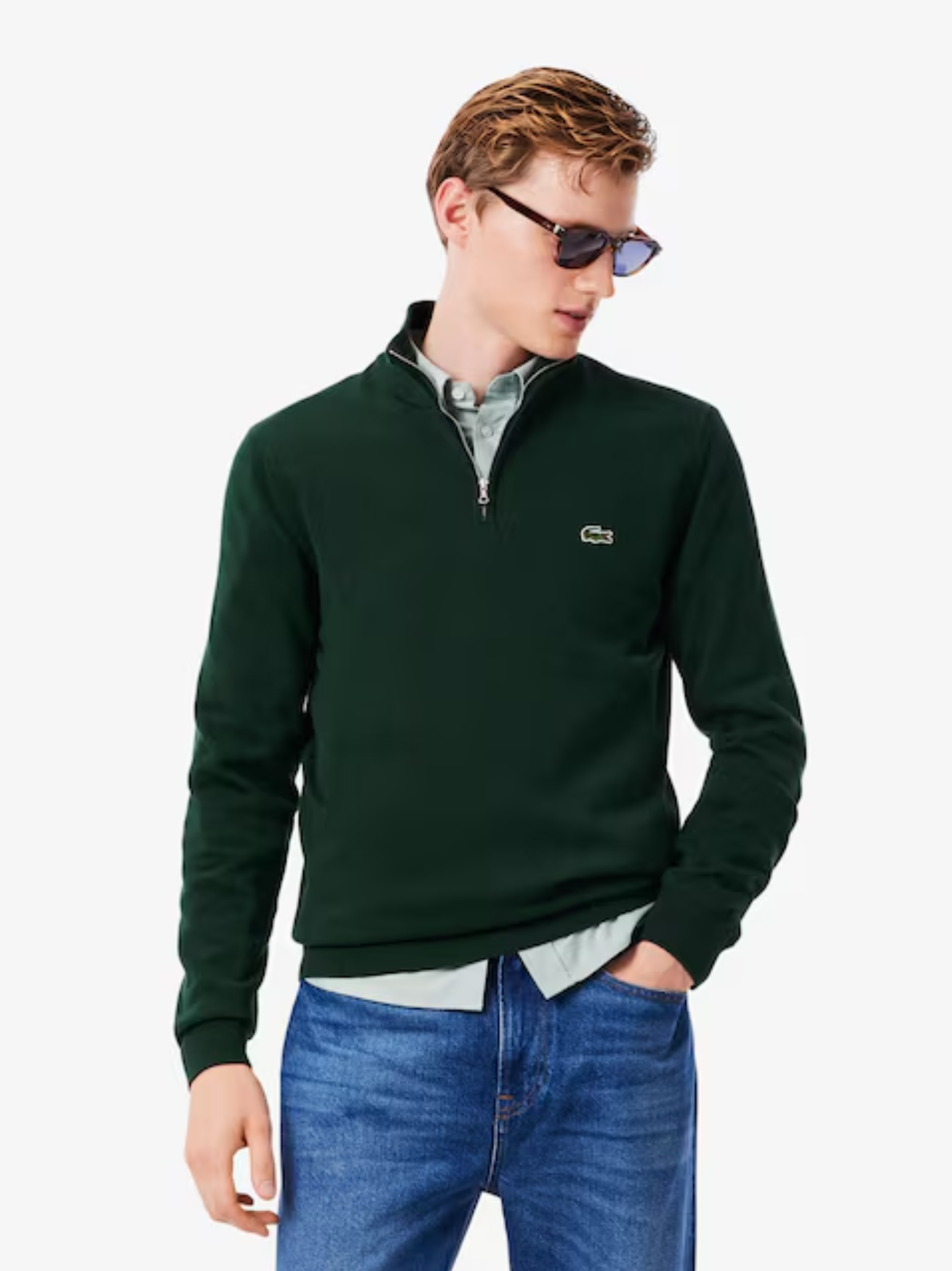 LACOSTE Zipped High Neck Cotton Sweater Sinople Green