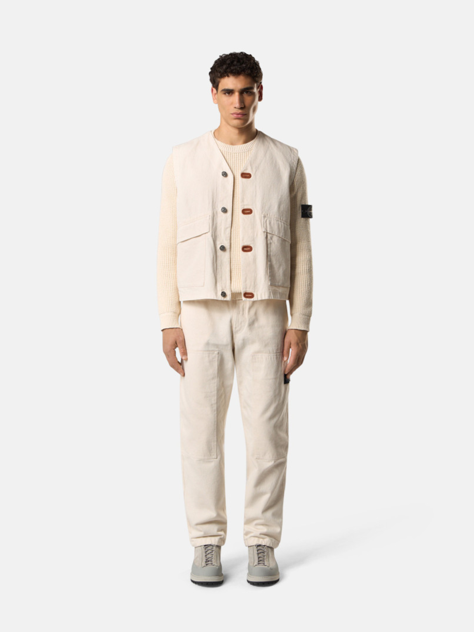 STONE ISLAND V-neck Button Fastening Gilet Beige