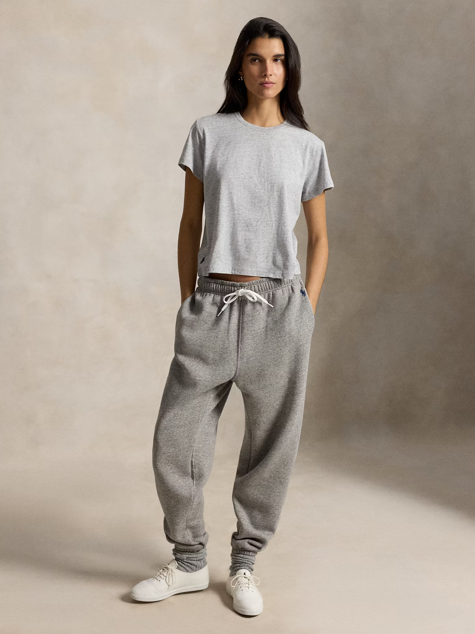 RALPH LAUREN WOMEN Classic Shrunken Fit Jersey T-Shirt Cobblestone Heather