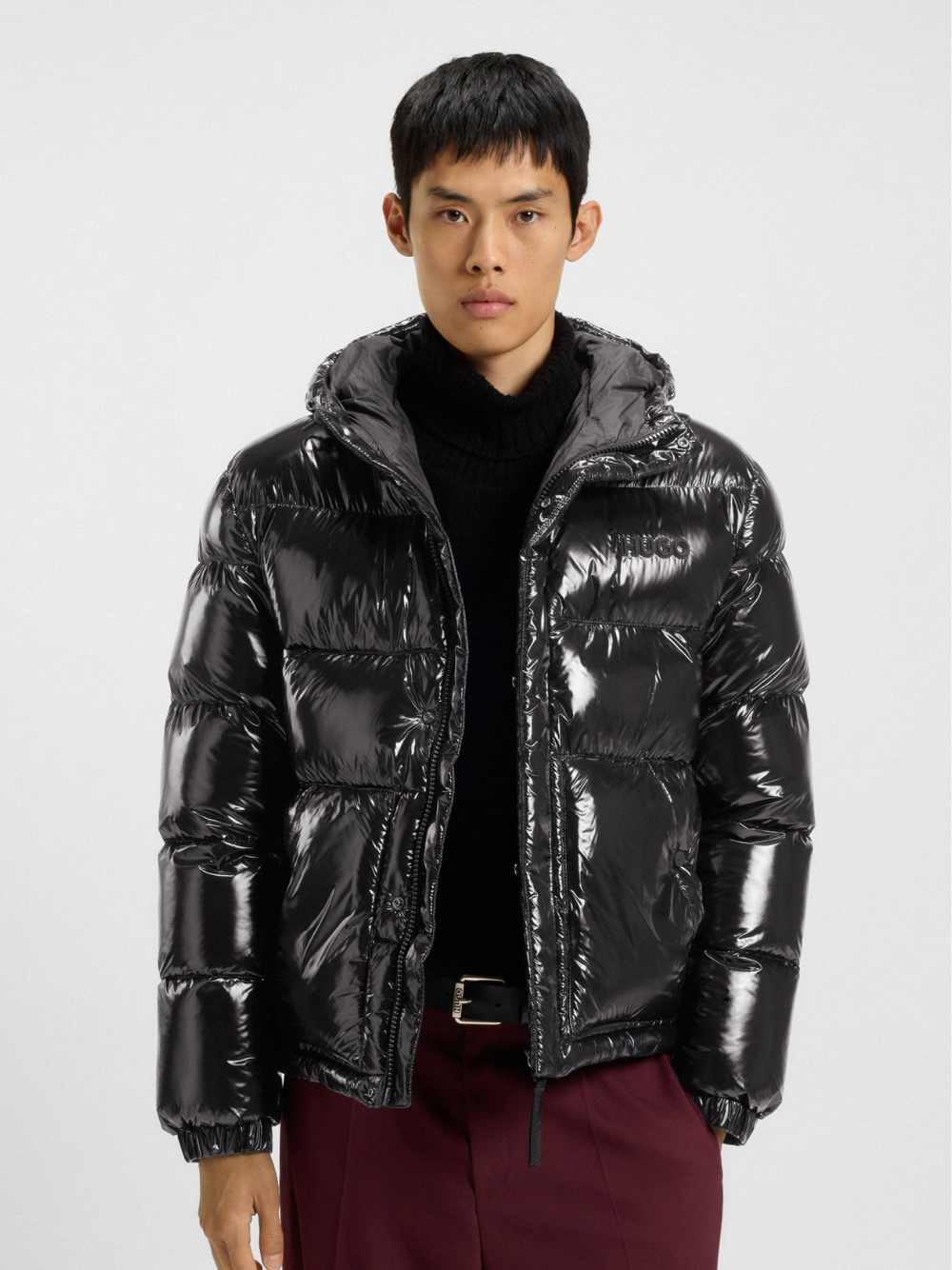 HUGO Baro2541 Water-Repellent Puffer Jacket In Gloss Fabric Black