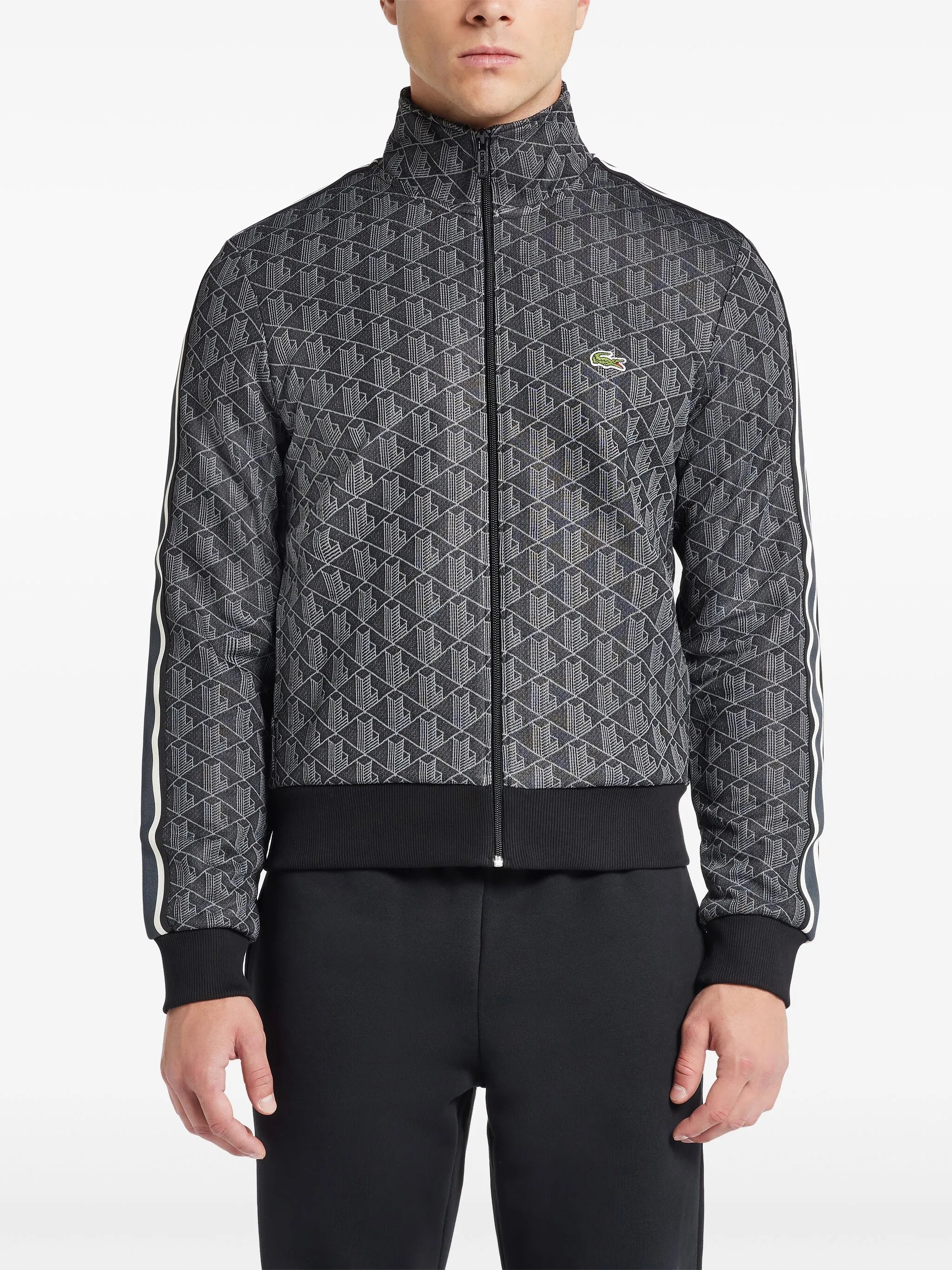 LACOSTE Paris Zip-Up Jacquard Track Jacket Black