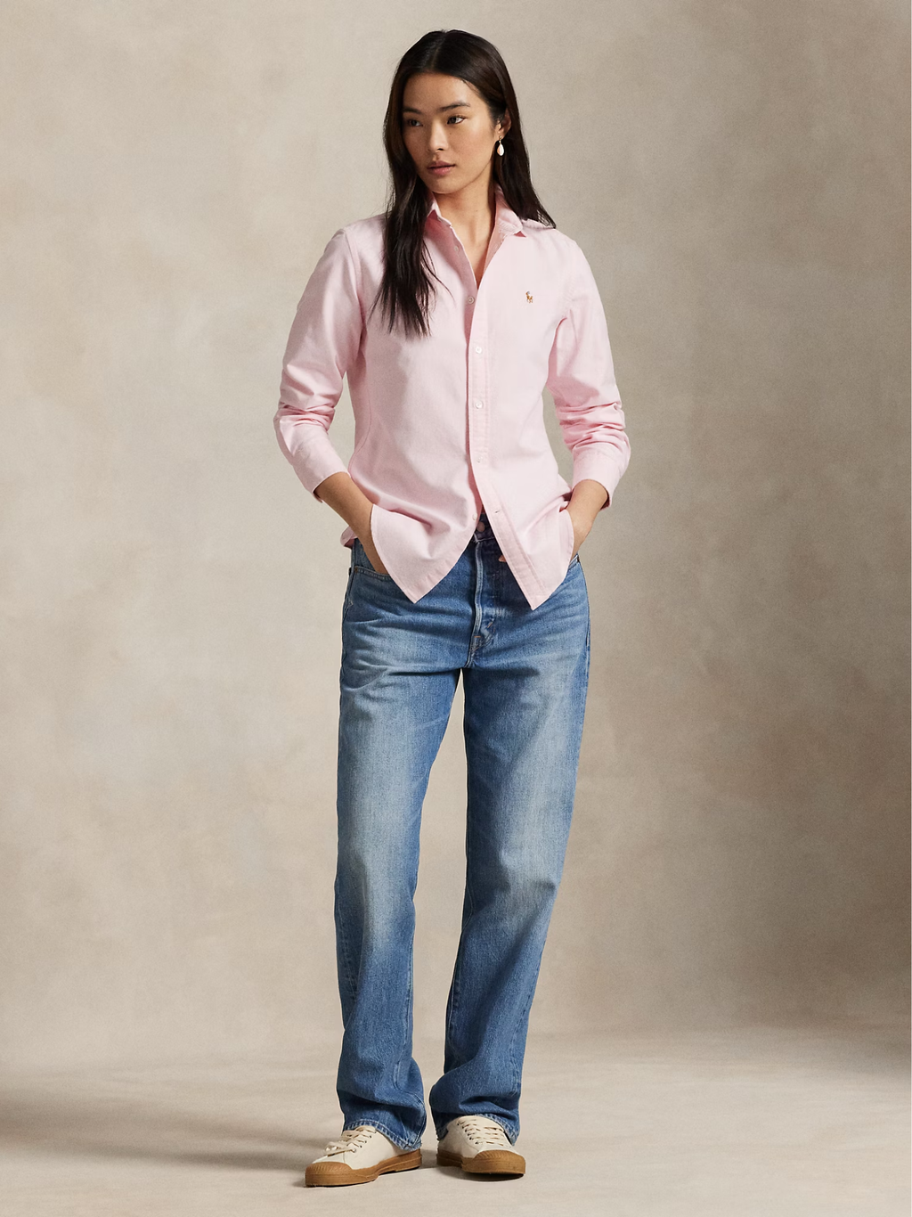 RALPH LAUREN WOMEN Slim Fit Oxford Shirt Bath Pink