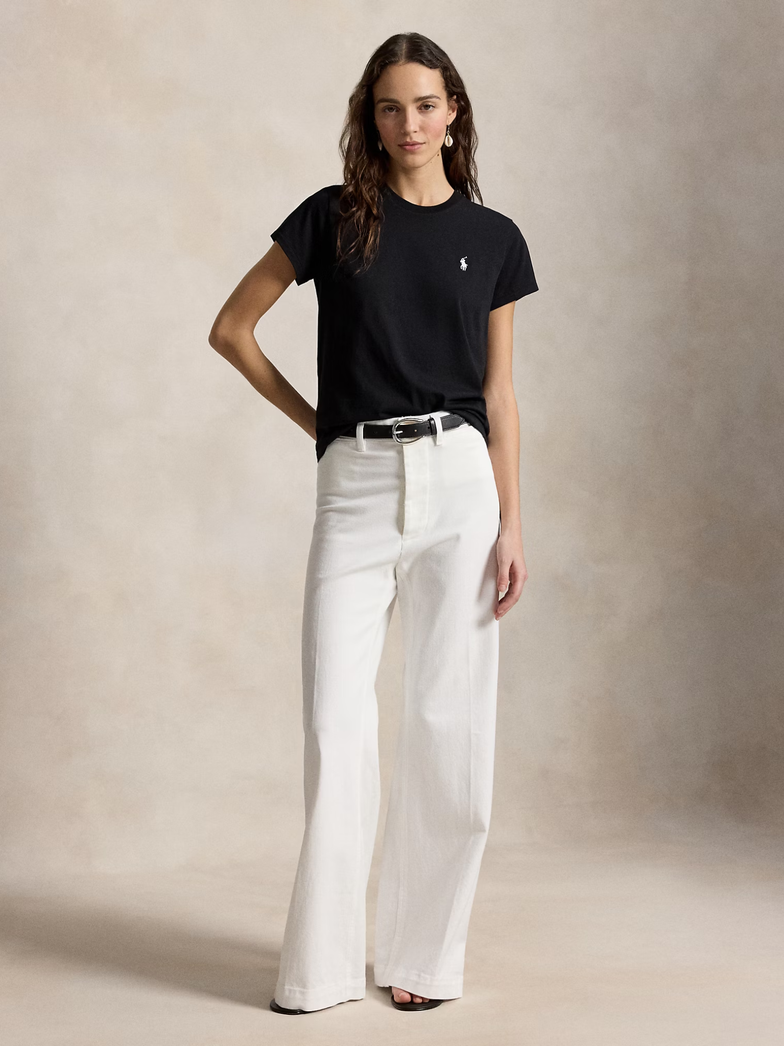 RALPH LAUREN WOMEN Classic Fit Cotton Jersey Crewneck Tee Polo Black