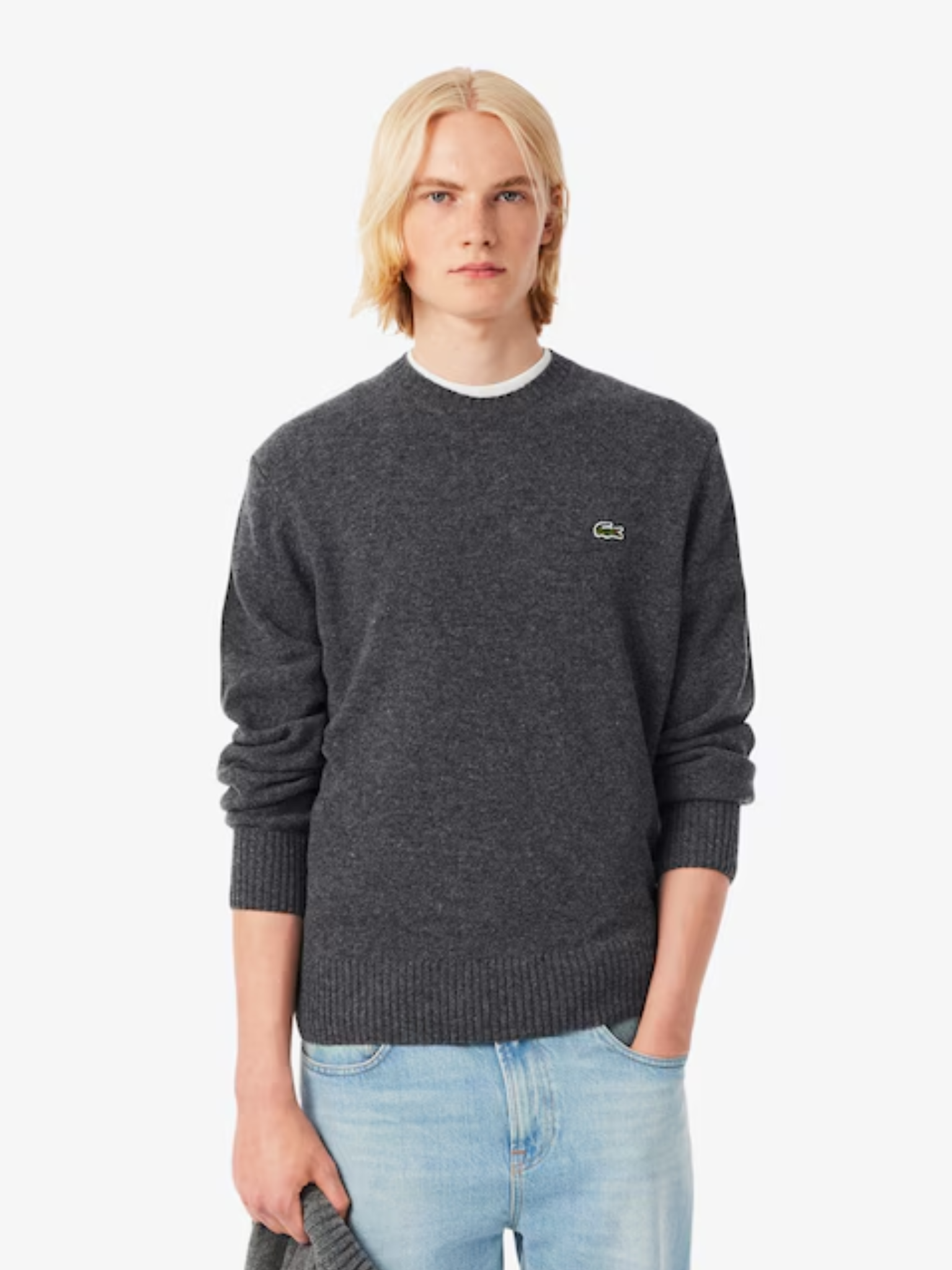 LACOSTE Wool Crew Neck Sweater Heathered Grey